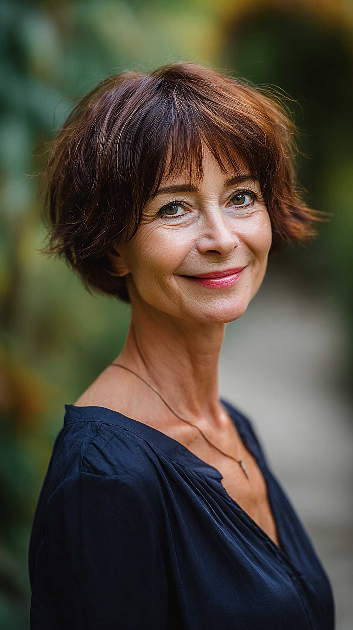Warm Brunette Ear-Length Shag with Choppy Fringe