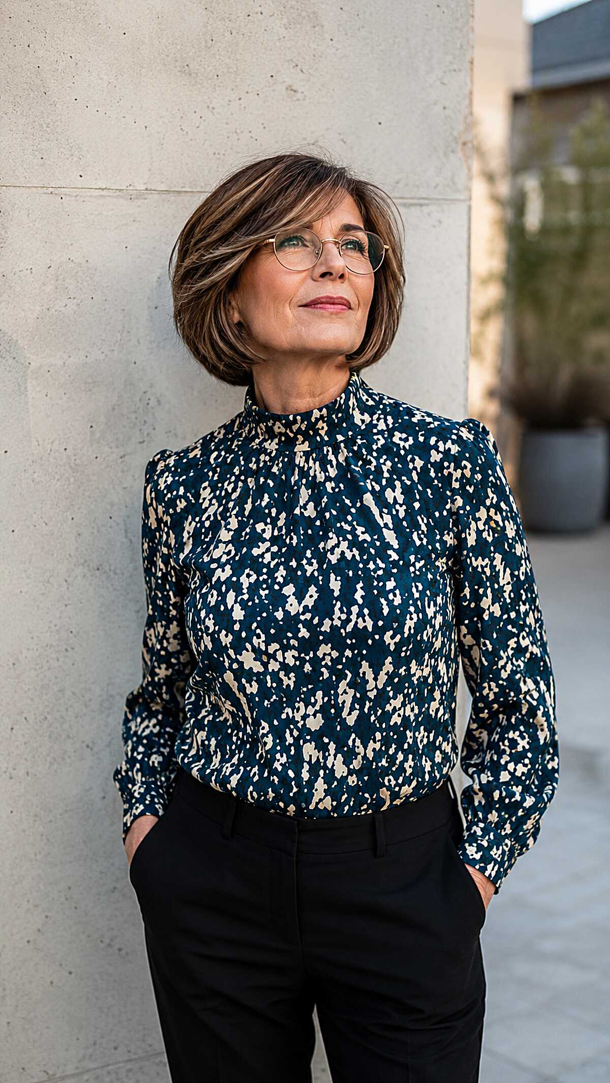 Warm Brunette Rounded Bob With Side-Swept Fringe