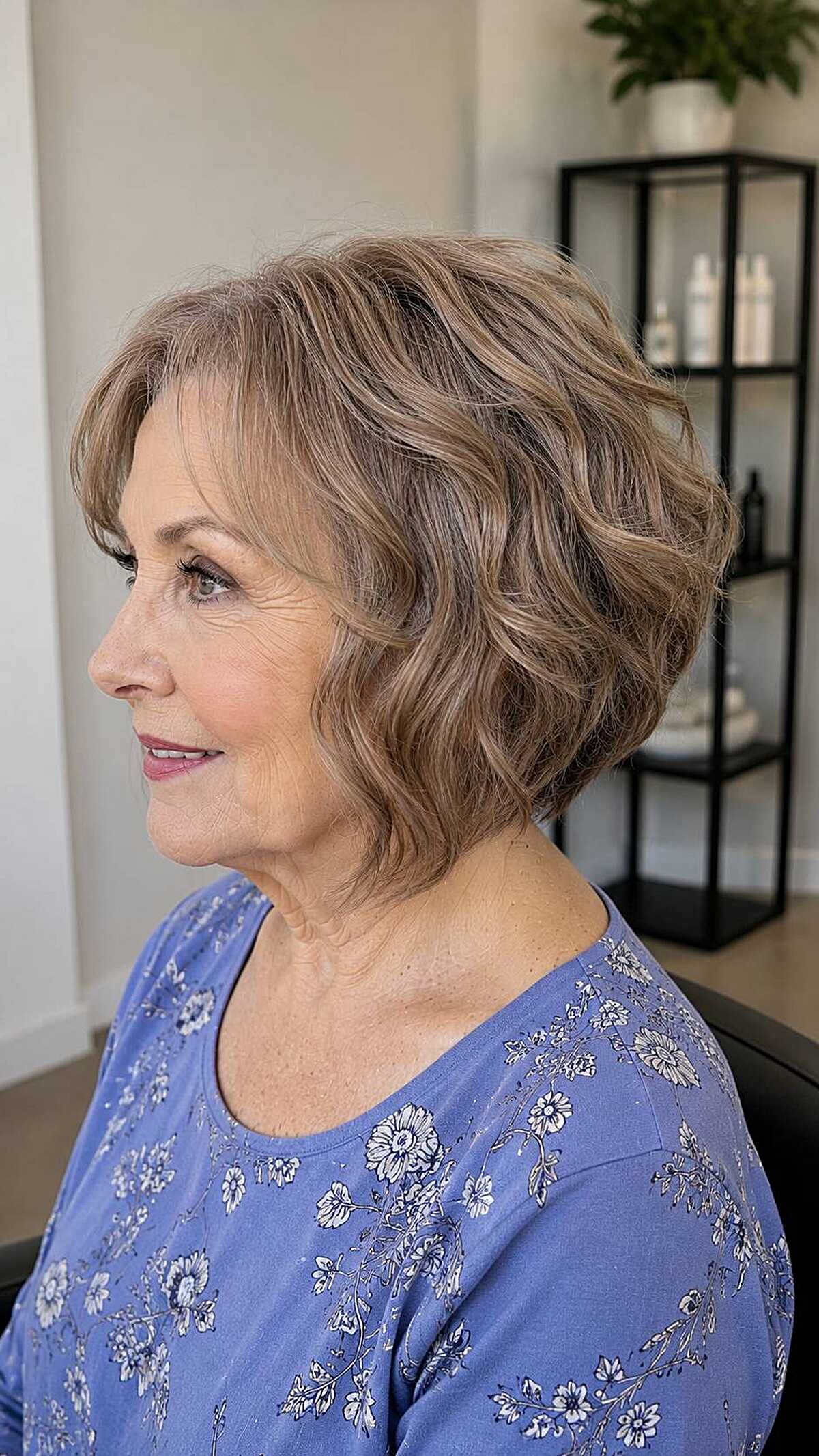 Warm caramel wavy stacked A-line bob