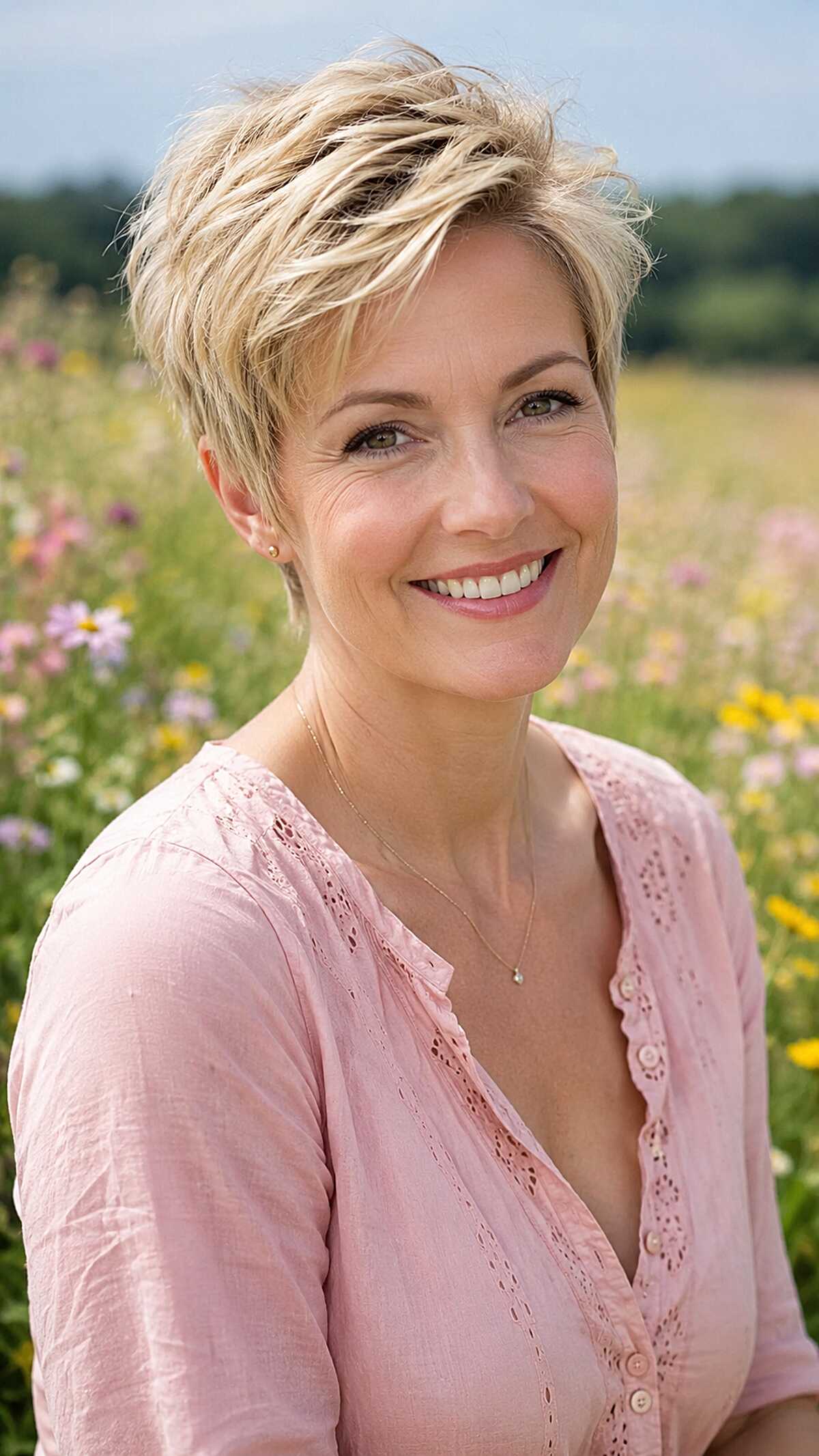 Windswept Blonde Pixie with Razored Texture