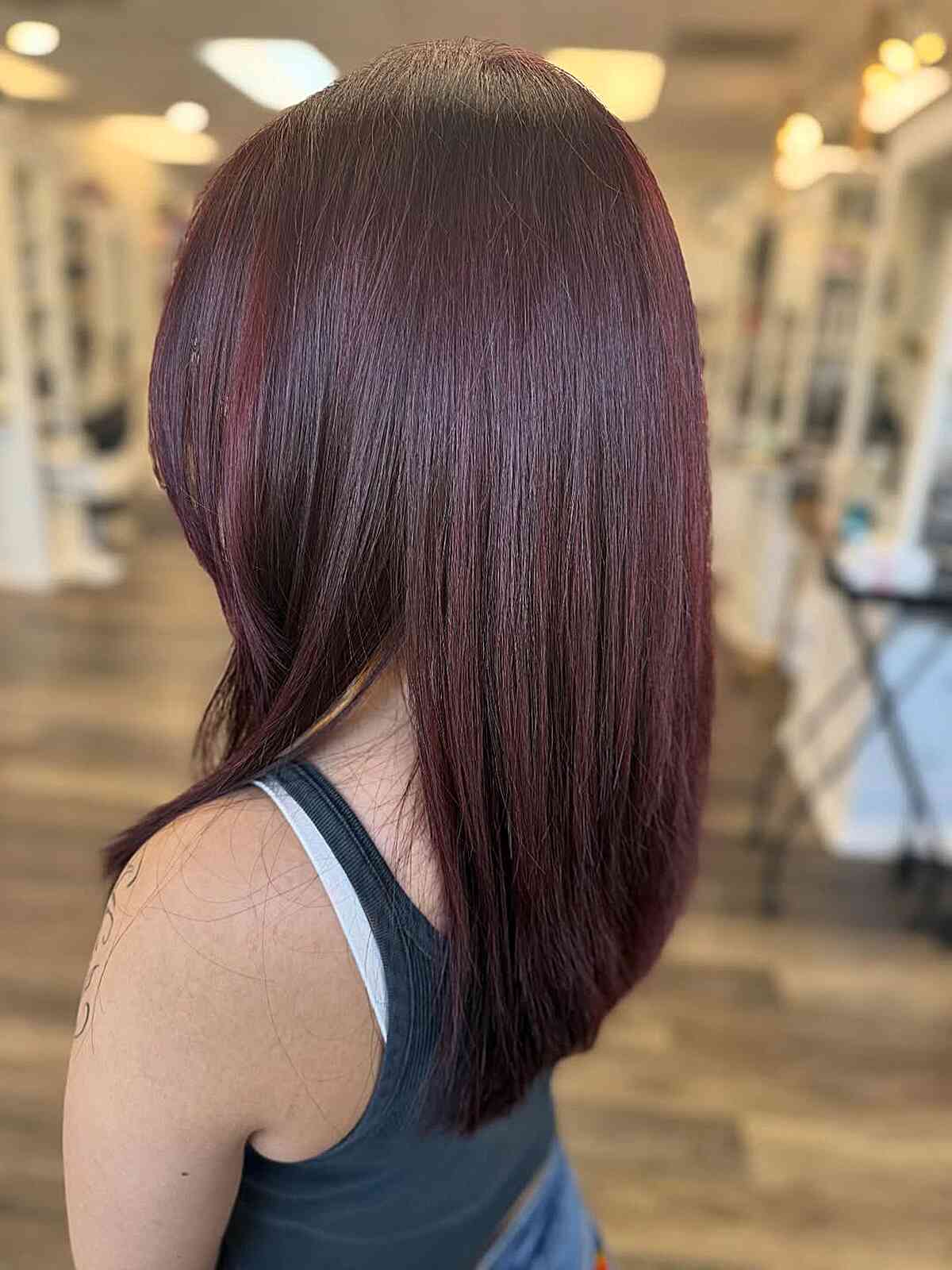 Bold Dark Red Sleek Long Hair