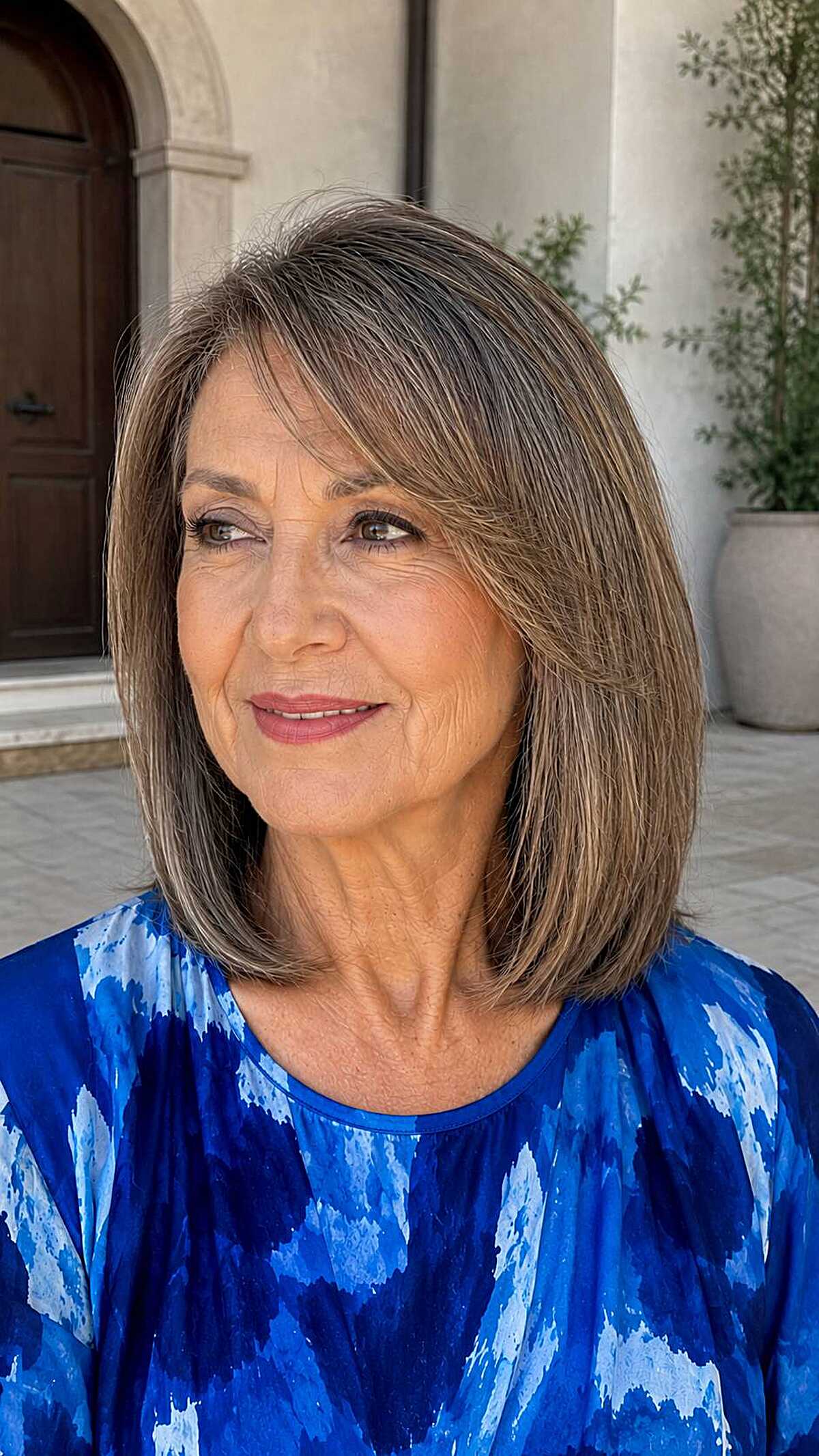 Classic shoulder-length lob with deep side part