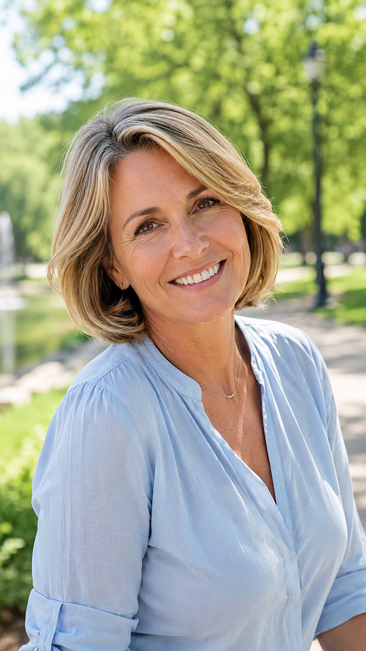 Dirty Blonde Flip-Out Bob with Natural Root Shadow