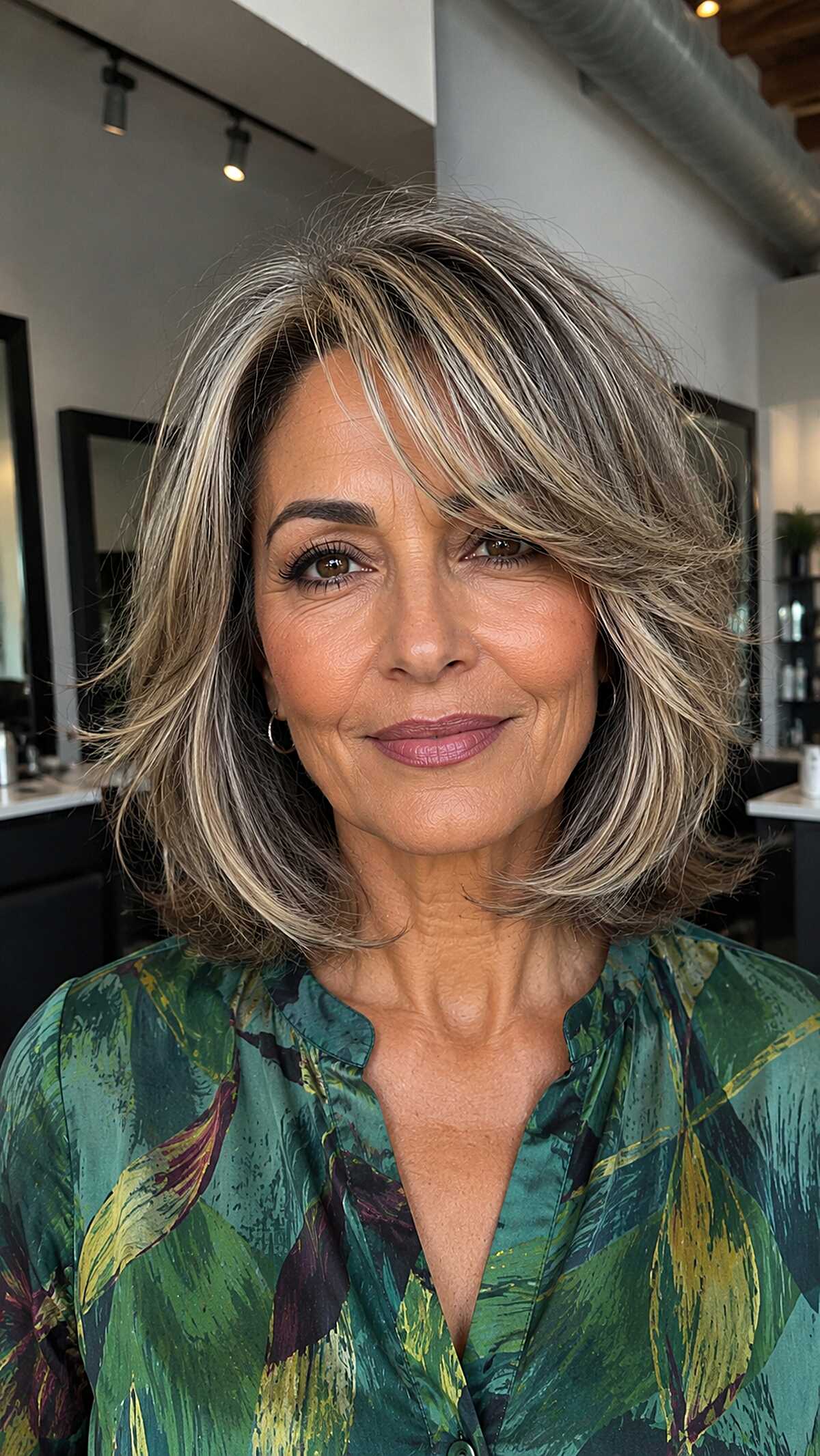 Highlighted Grey-Blend Shag Lob with Flicked Ends
