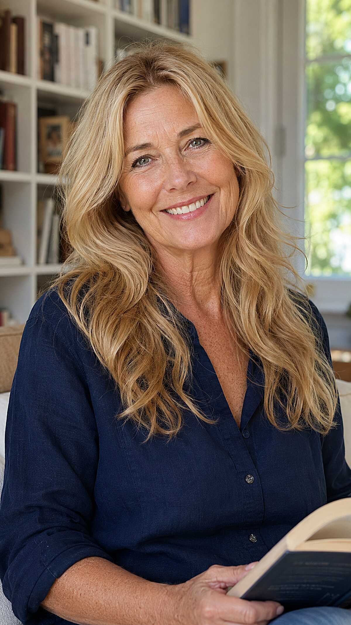 Long Golden Blonde Waves with a Natural Center Part