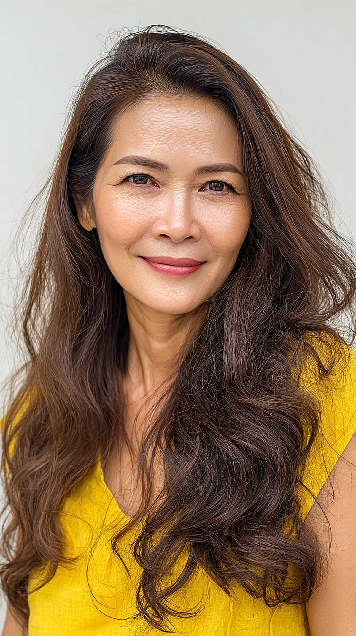 Long Wavy Dark Brunette with a Soft Off-Center Part