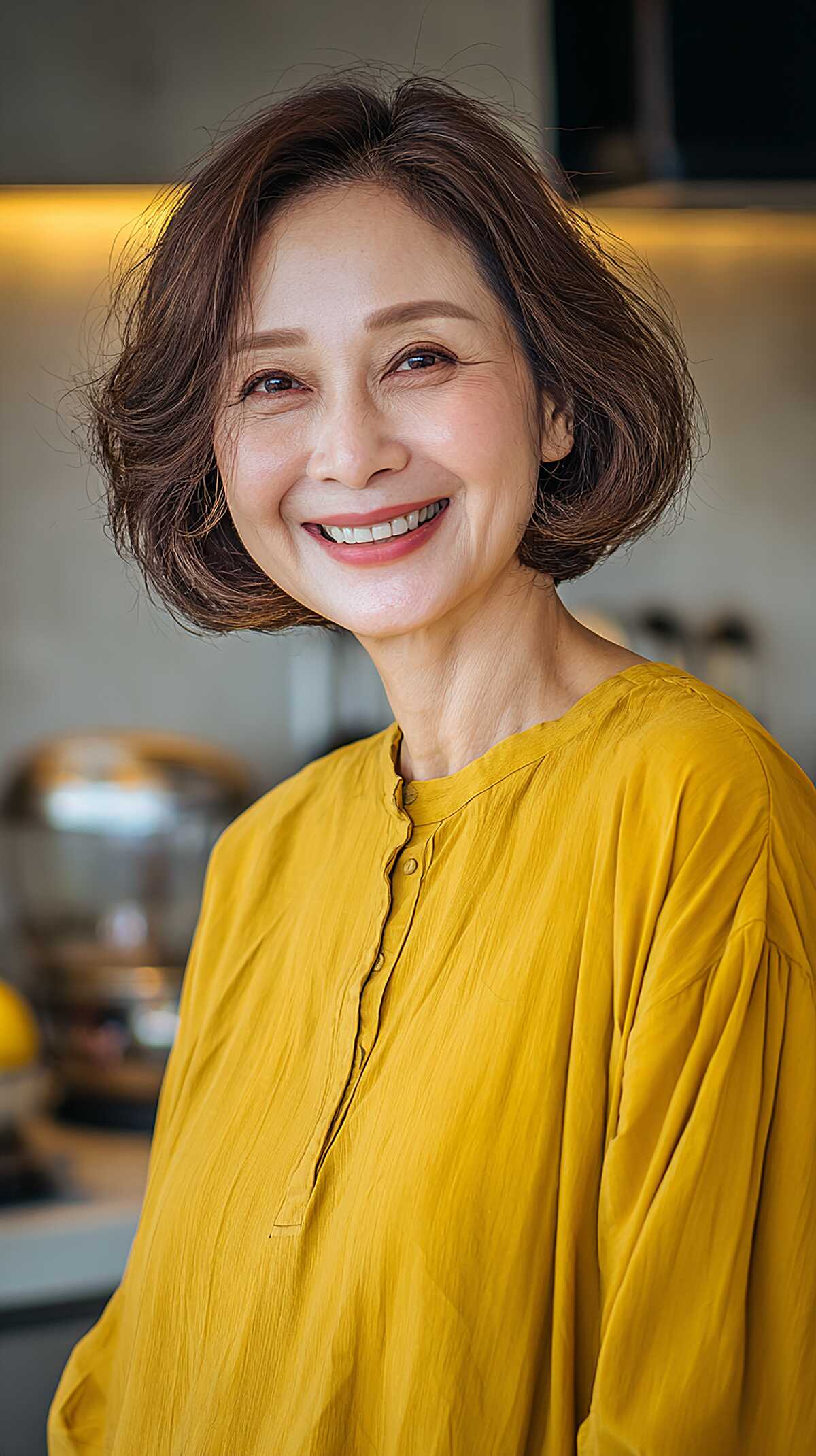Soft Brunette Chin-Length Bob with Flipped Ends
