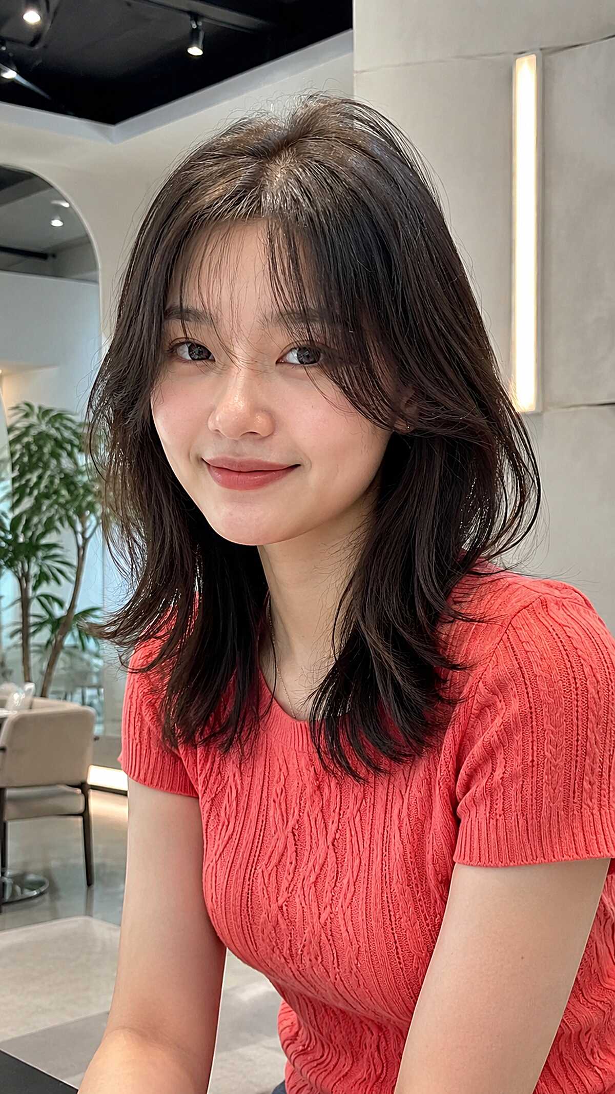 Soft Korean Shag Lob with Wispy See-Through Bangs
