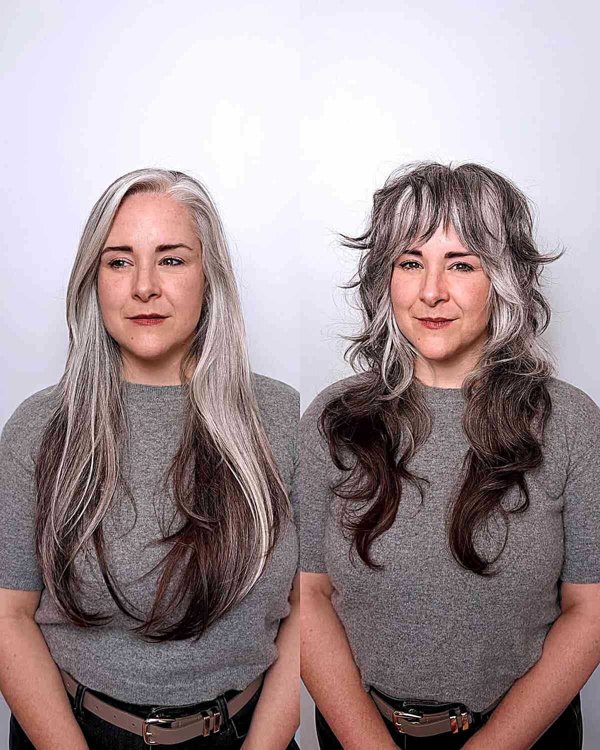 Textured Long Shag Haircut with Grey Highlights