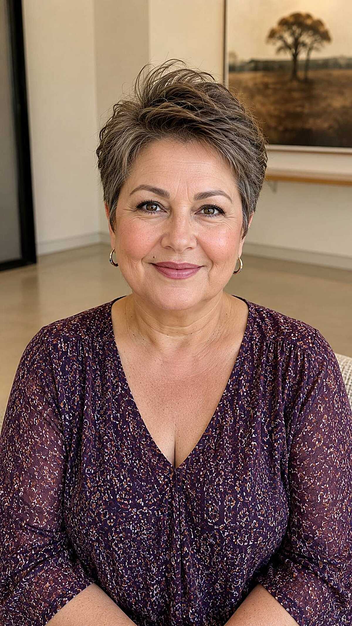 Short tousled pixie in ash tones with height on top
