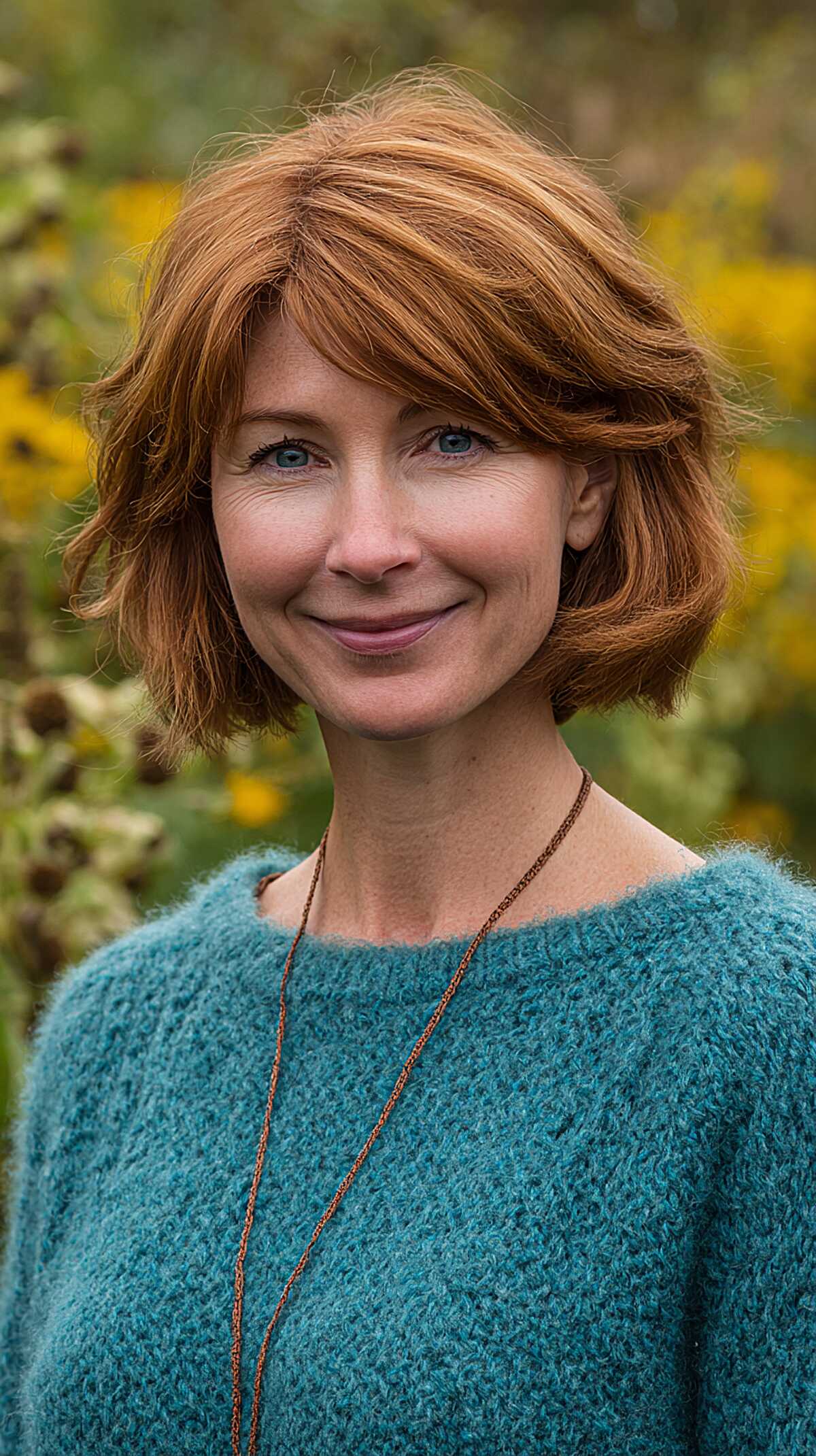 Tousled Copper Bob with Wispy Side Fringe