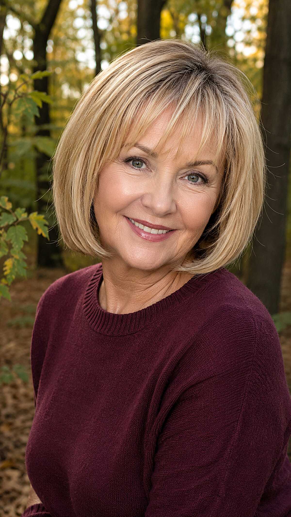 Warm Blonde Bob with Graduated Interior Layers and Soft Fringe