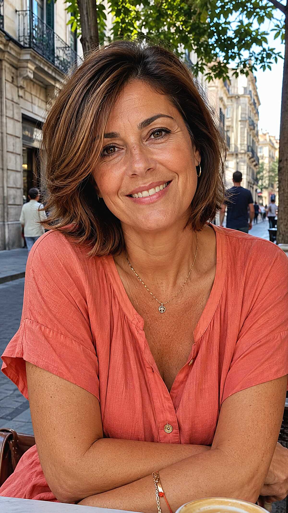 Warm Brunette Jaw-Length Bob with Face-Framing Flip