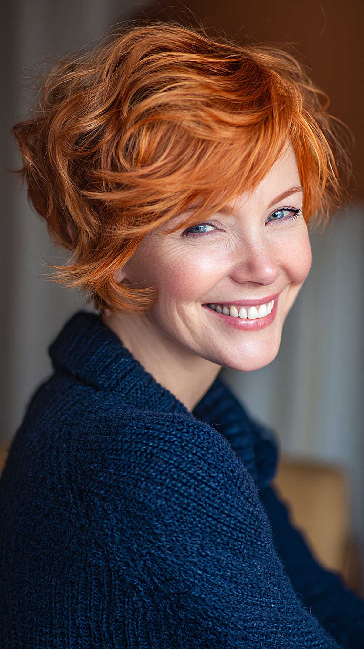 The Bright Copper Wavy Bixie with Swept Crown
