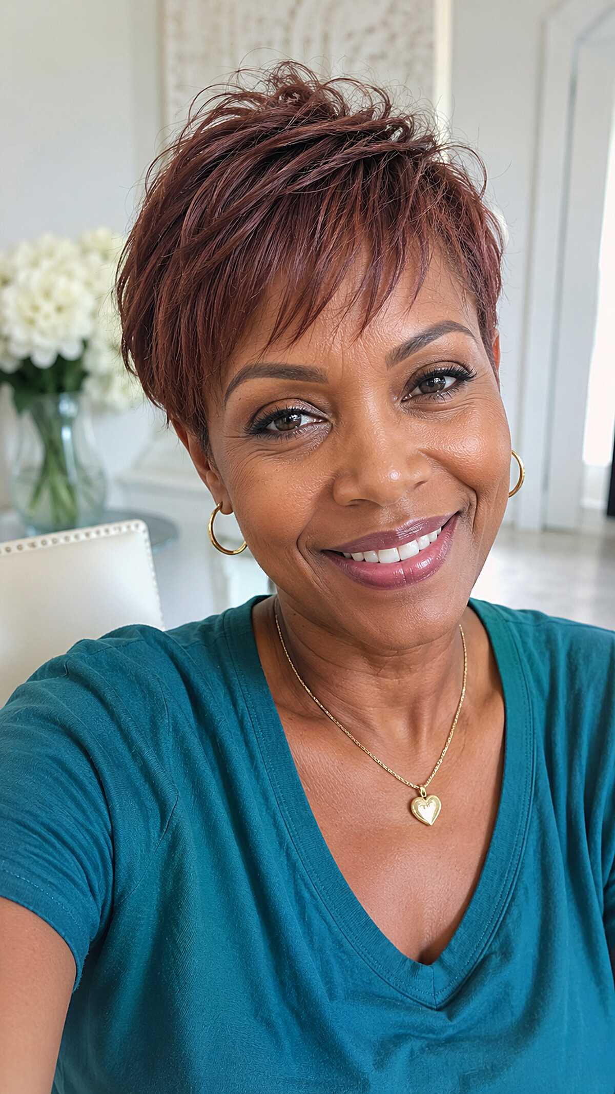 Burgundy Razored Pixie with Choppy Crown