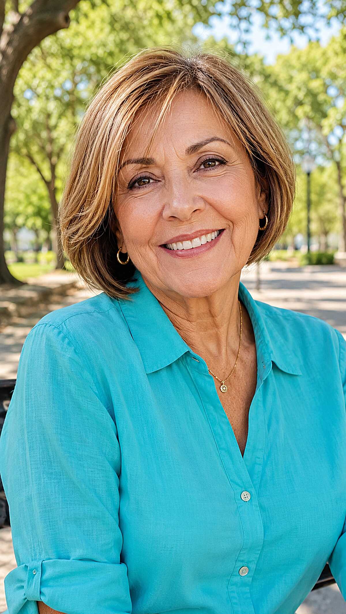 Caramel-Highlighted Jaw-Length Bob with Inward Beveled Ends