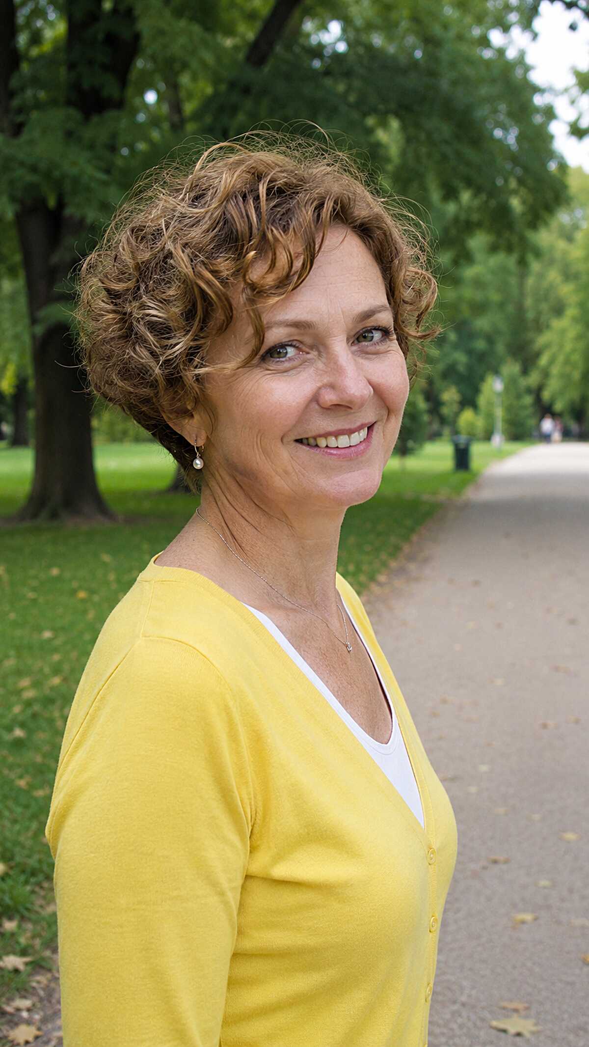 Chin-Length Curly Bob with Natural Golden Highlights