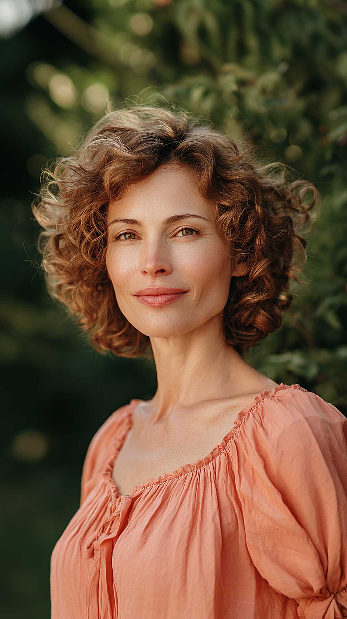 Copper-Kissed Curly Bob with Soft Interior Layers