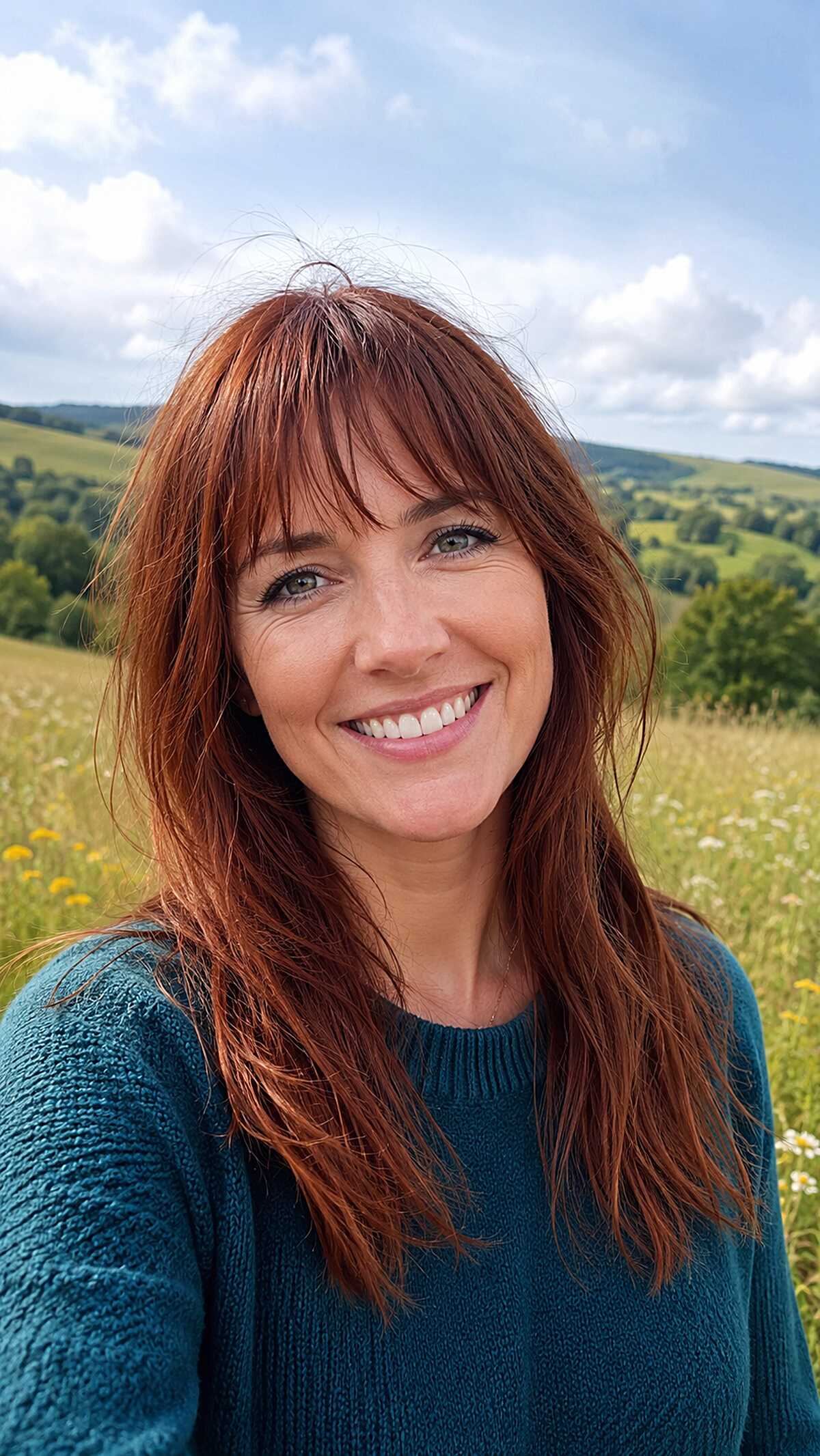 Deep Auburn Shag with Choppy Fringe and Loose Natural Fall