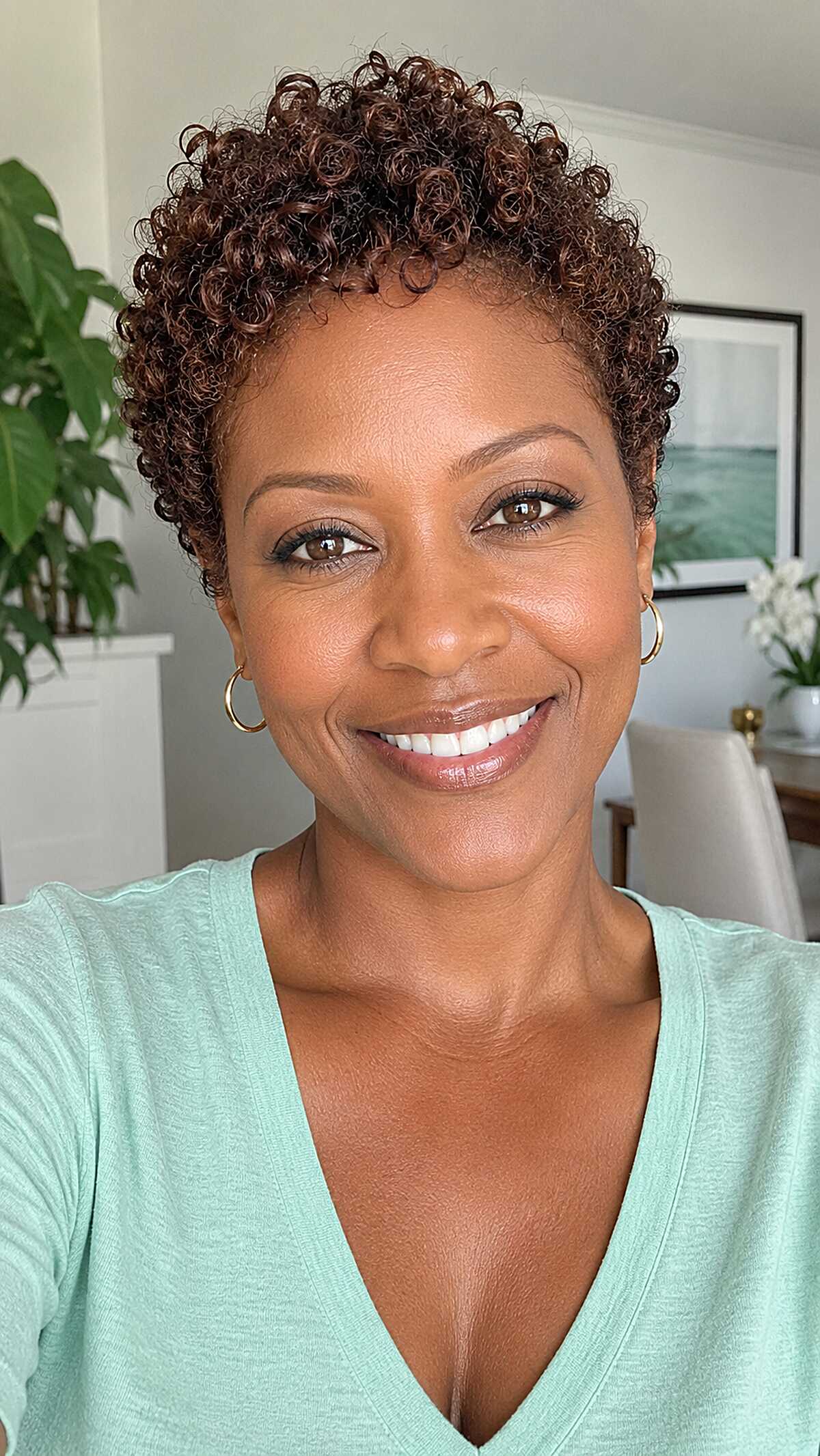 Defined Coil Pixie with Auburn-Kissed Crown