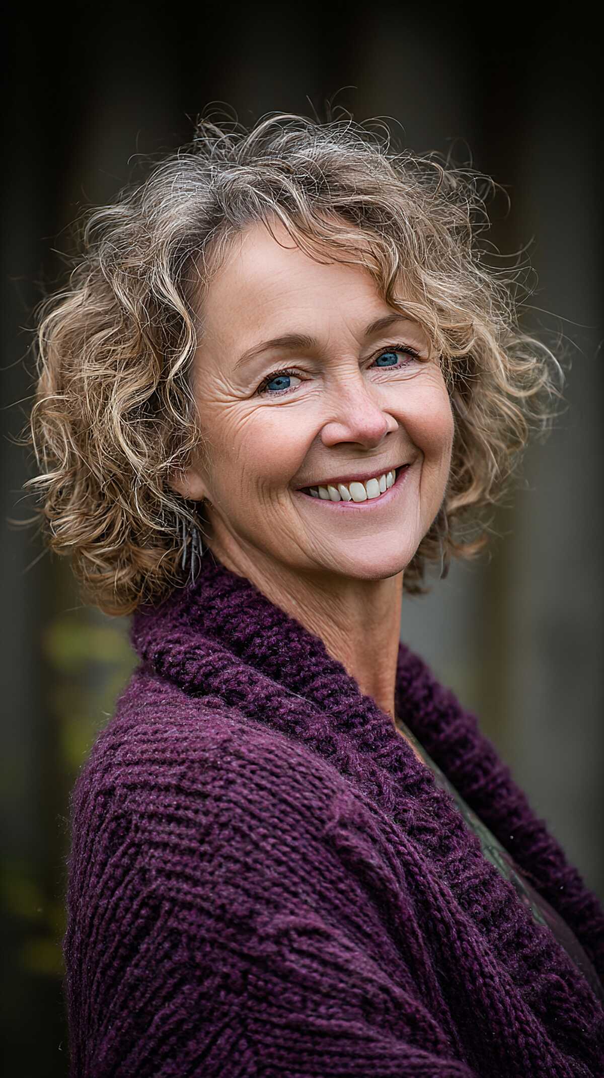Ear-to-Chin Curly Bob with Grown-Out Silver and Sandy Blonde