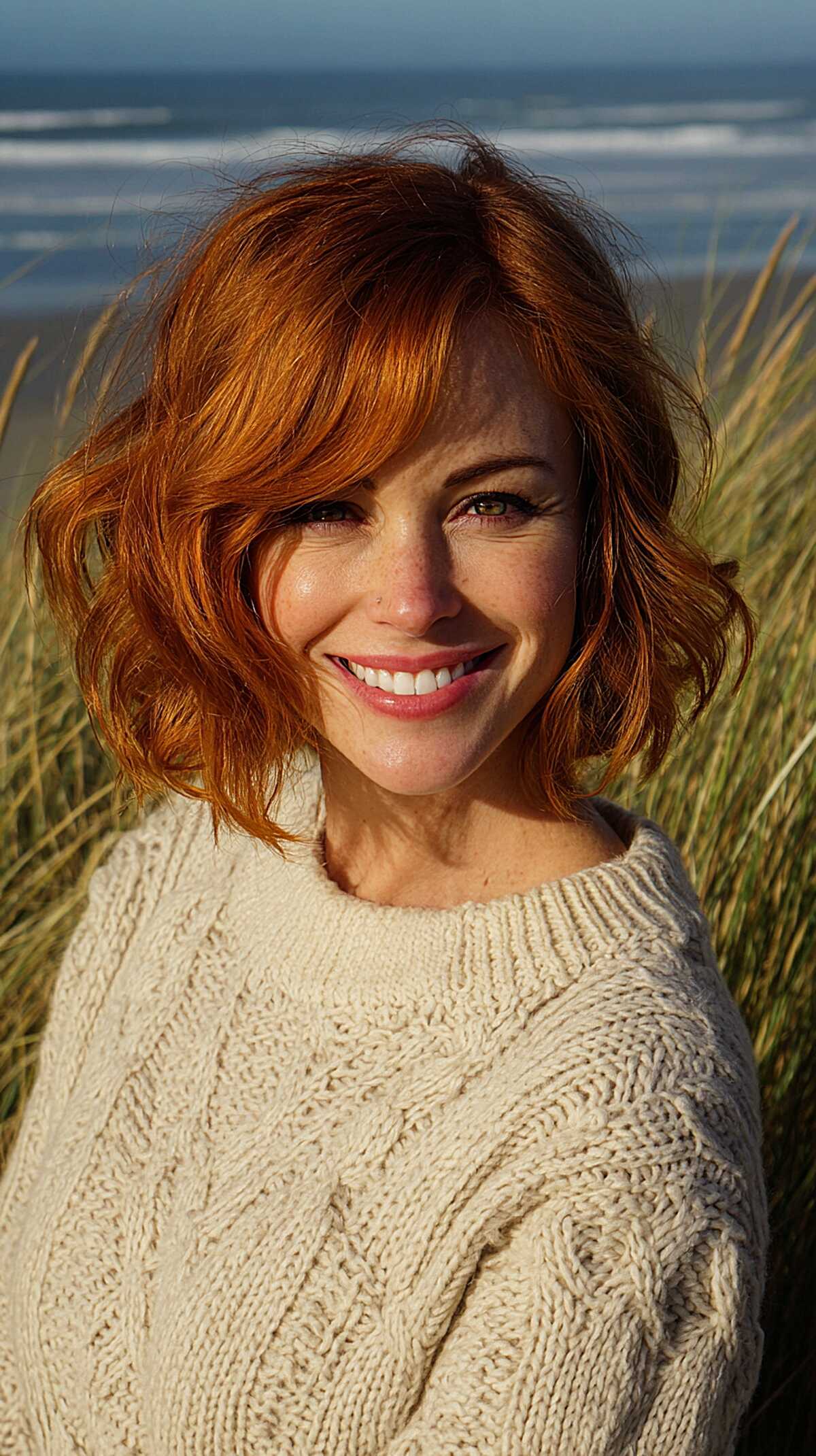 The Ginger Wavy Bob with Sideswept Pieces