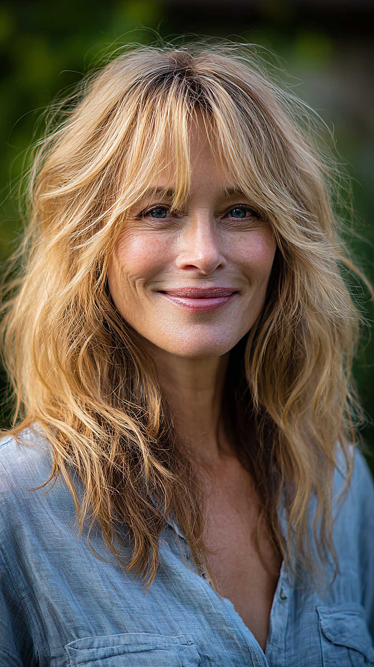 Honey Blonde Shag with Sheer Fringe and Raw Texture