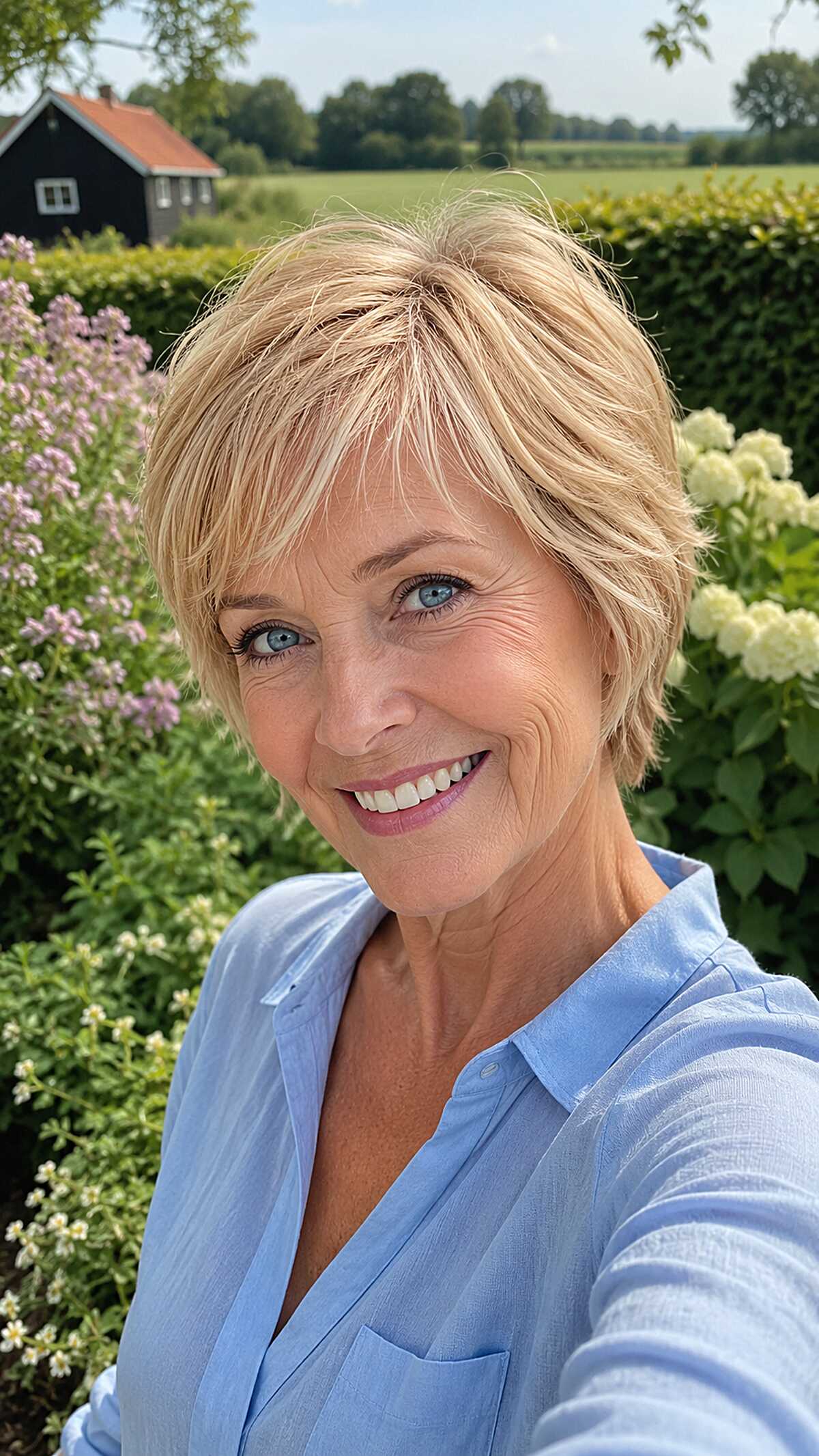 Layered Blonde Short Crop with Soft Fringe