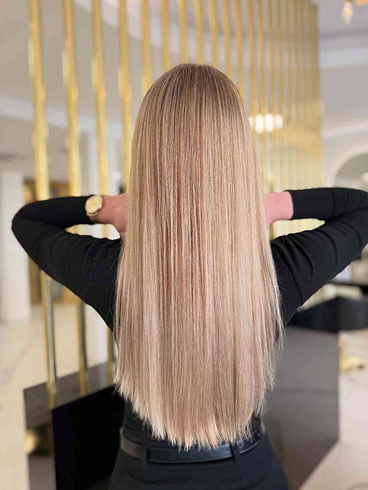 Long Sleek Champagne Blonde Hair