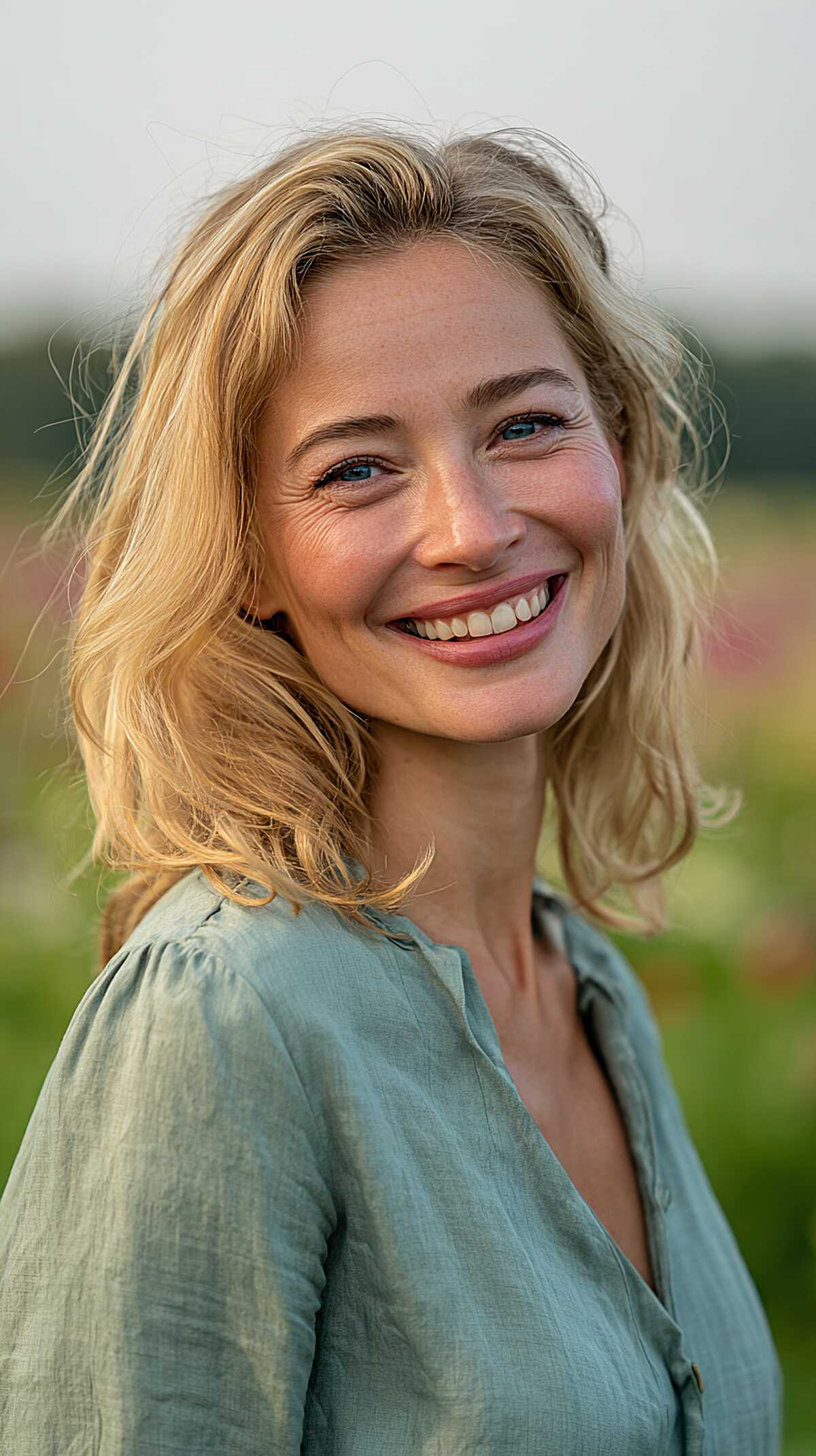The Natural Blonde Shoulder Tousle with Soft Center Part
