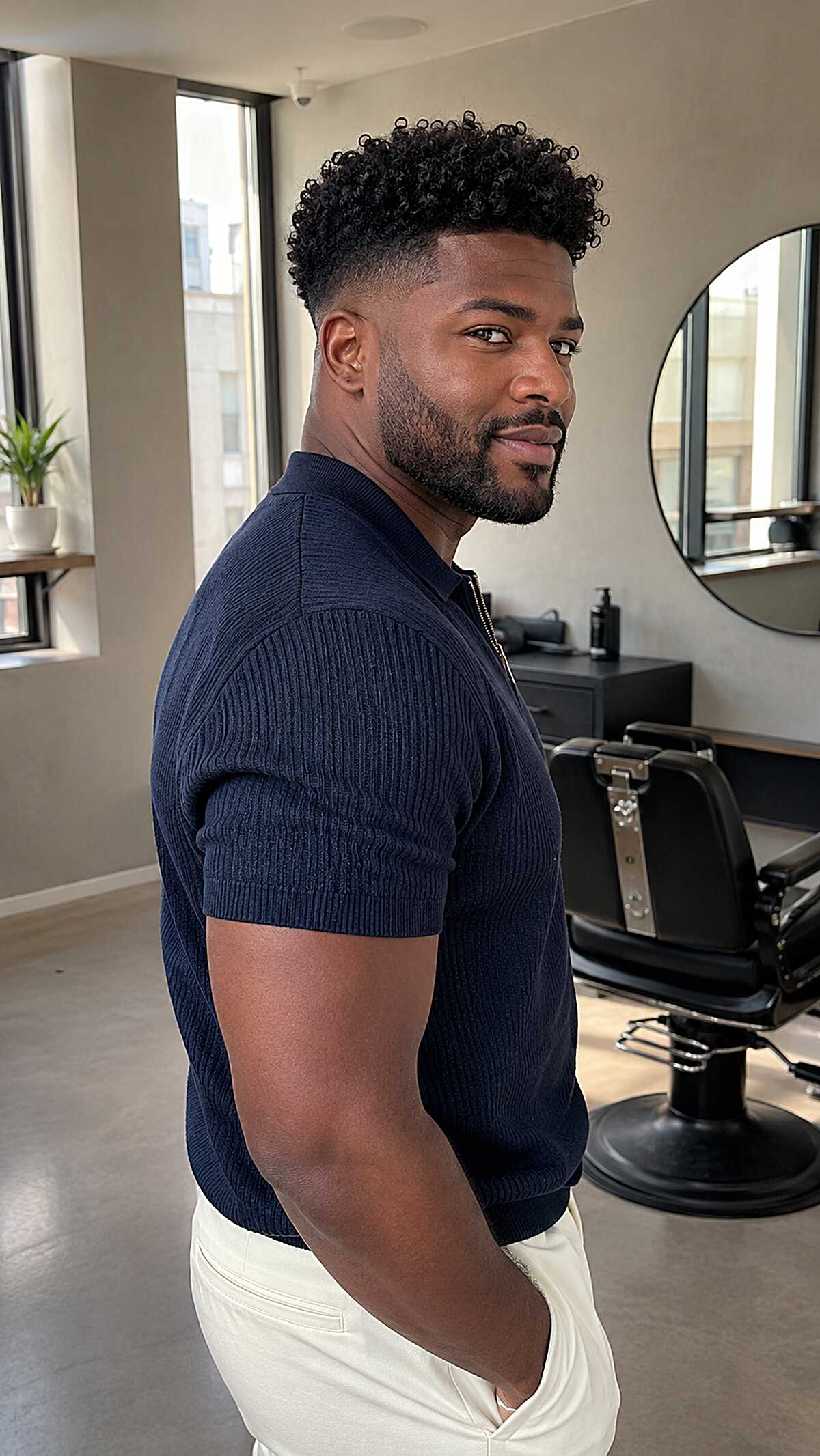 Natural Curls Shaped Into a Clean Drop Fade