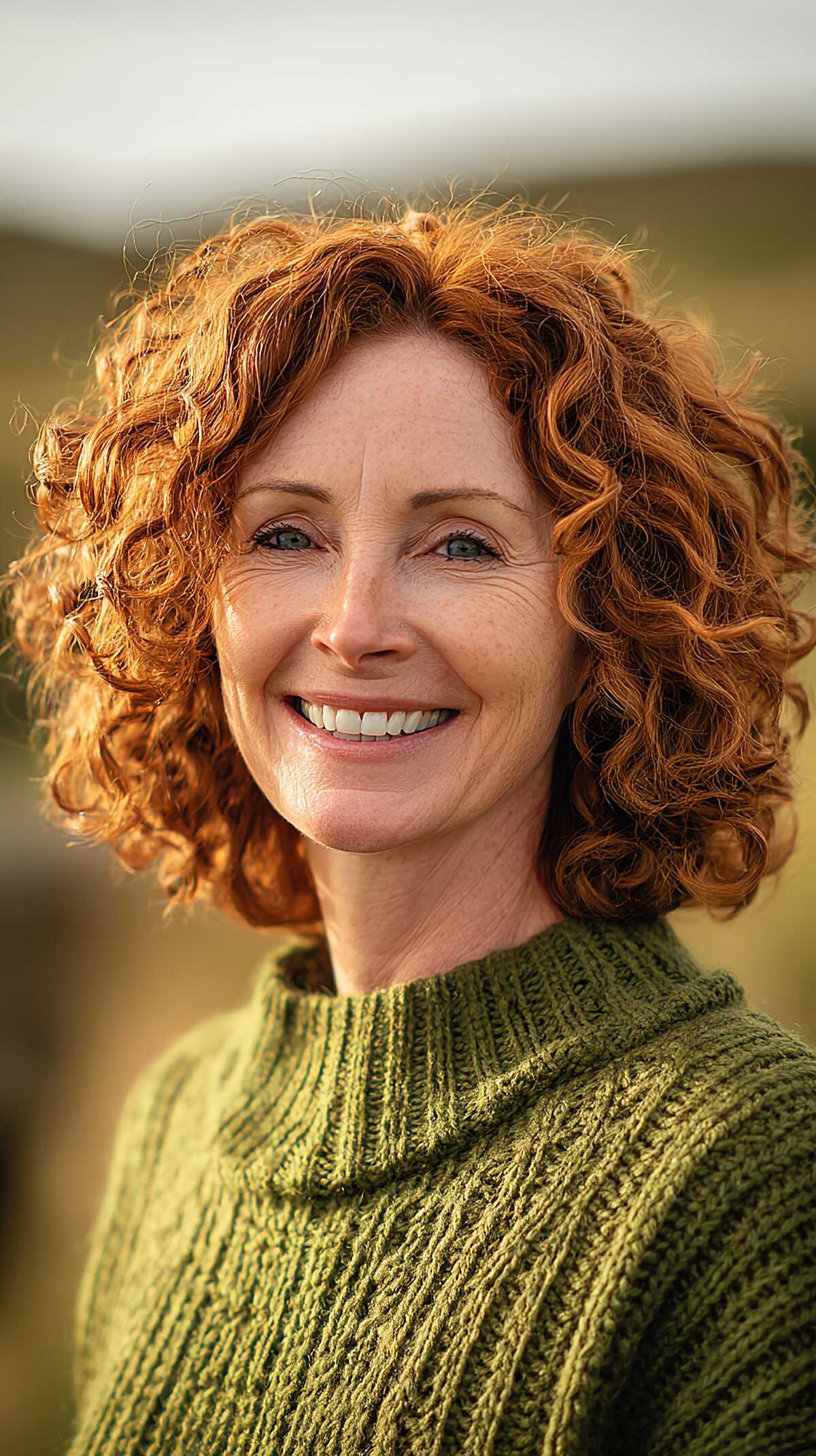 Rich Copper Curly Bob with Natural Density and Collarbone Length