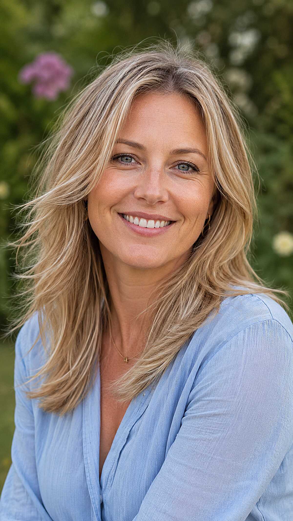 The Sandy Blonde Mid-Length with Feathered Face Frame