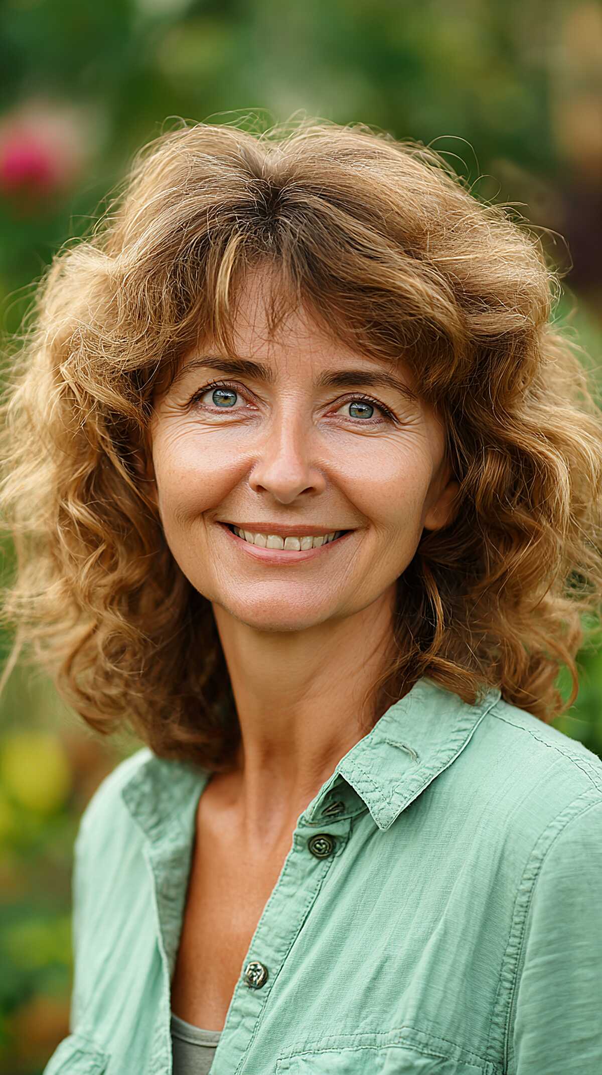 Shoulder-Grazing Curly Shag with Curtain Bangs and Warm Caramel Depth