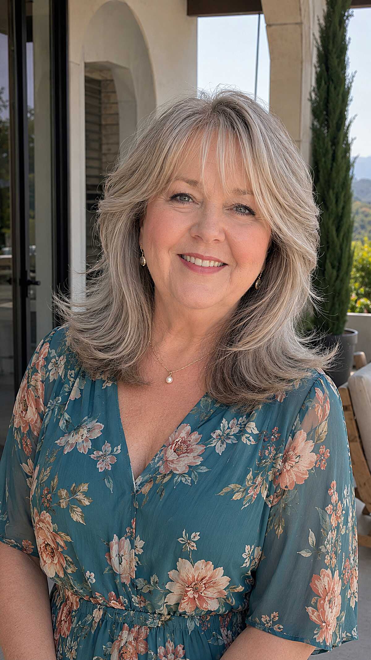 Silver-Blonde Flipped Layers with Feathered Curtain Fringe