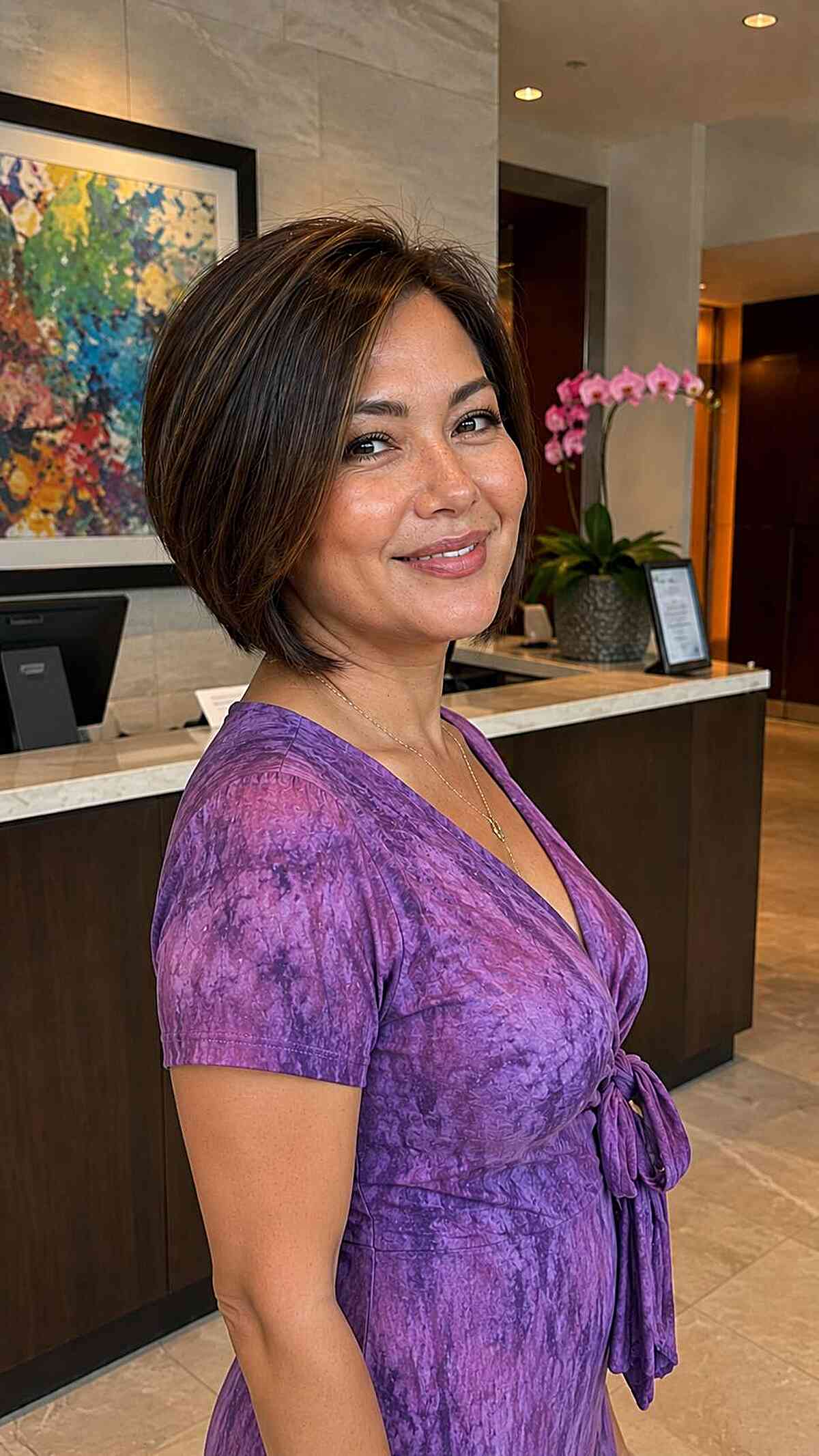 Stylish Asymmetrical Bob with Subtle Highlights