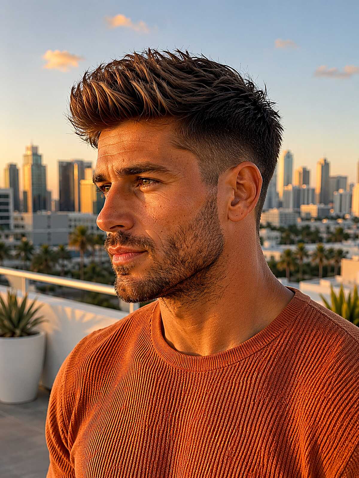 Sun-Kissed Quiff with a Mid Drop Fade