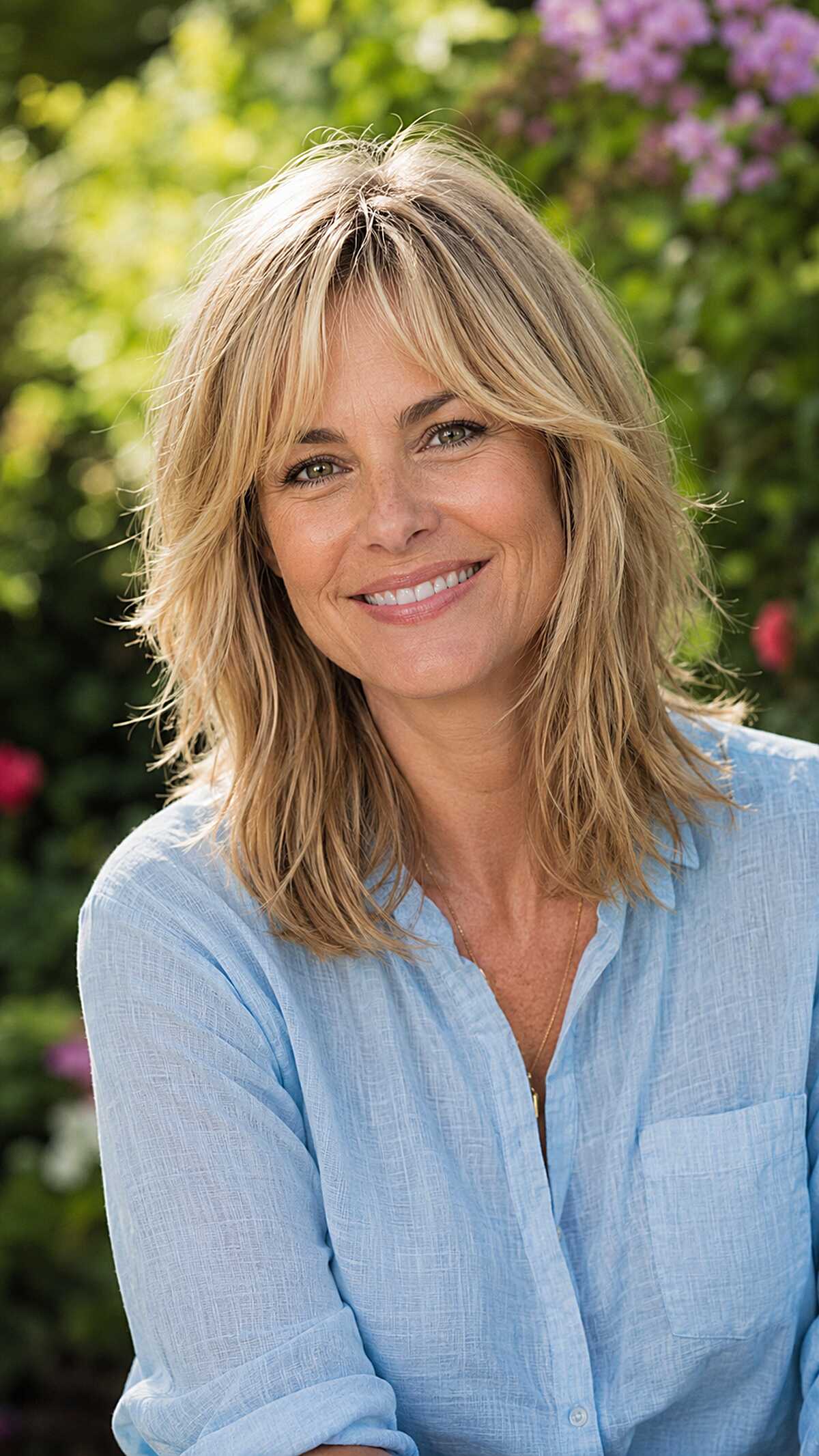 Sun-Warmed Blonde Shag with Razor-Cut Fringe