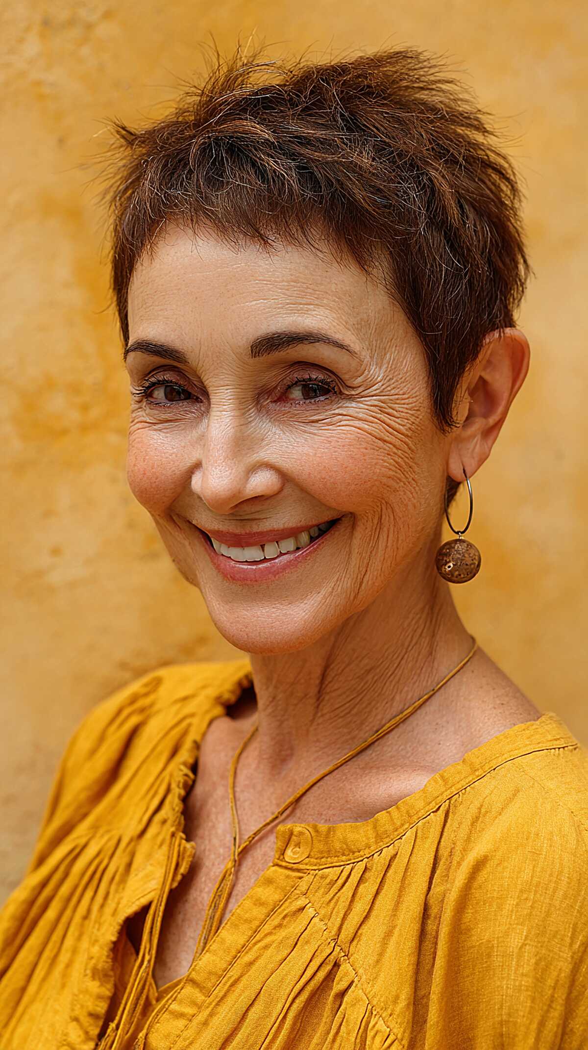 Textured Brunette Pixie with Piecey Crown