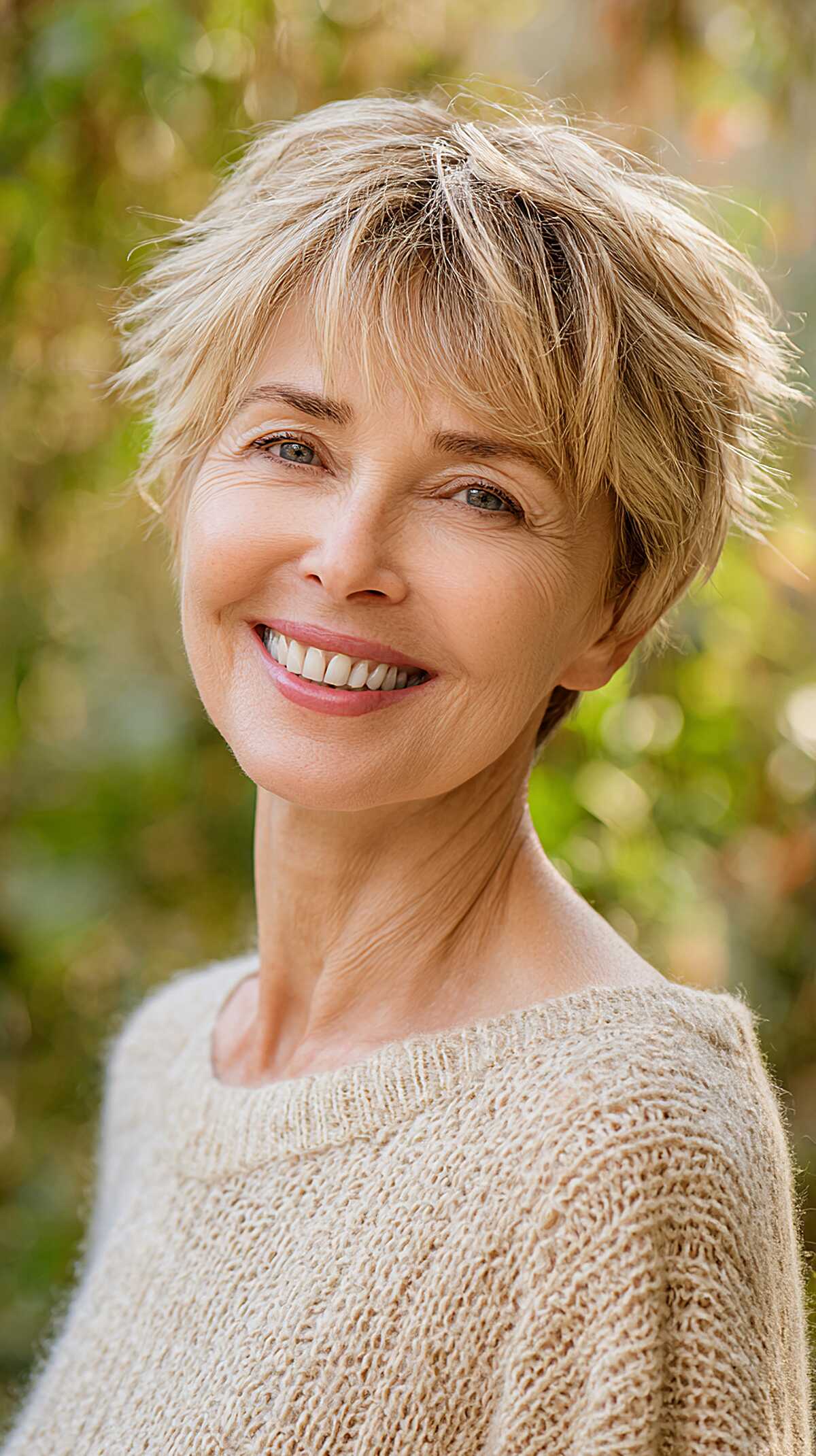 Tousled Sandy Blonde Pixie with Wispy Bangs