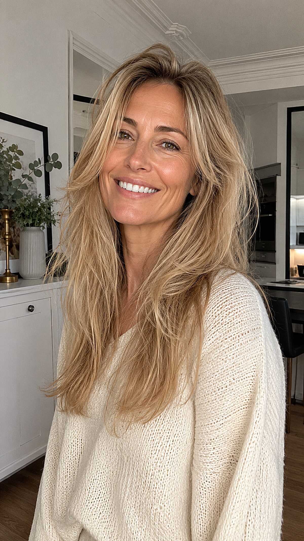 Undone Blonde Layers with Lived-In Center Part