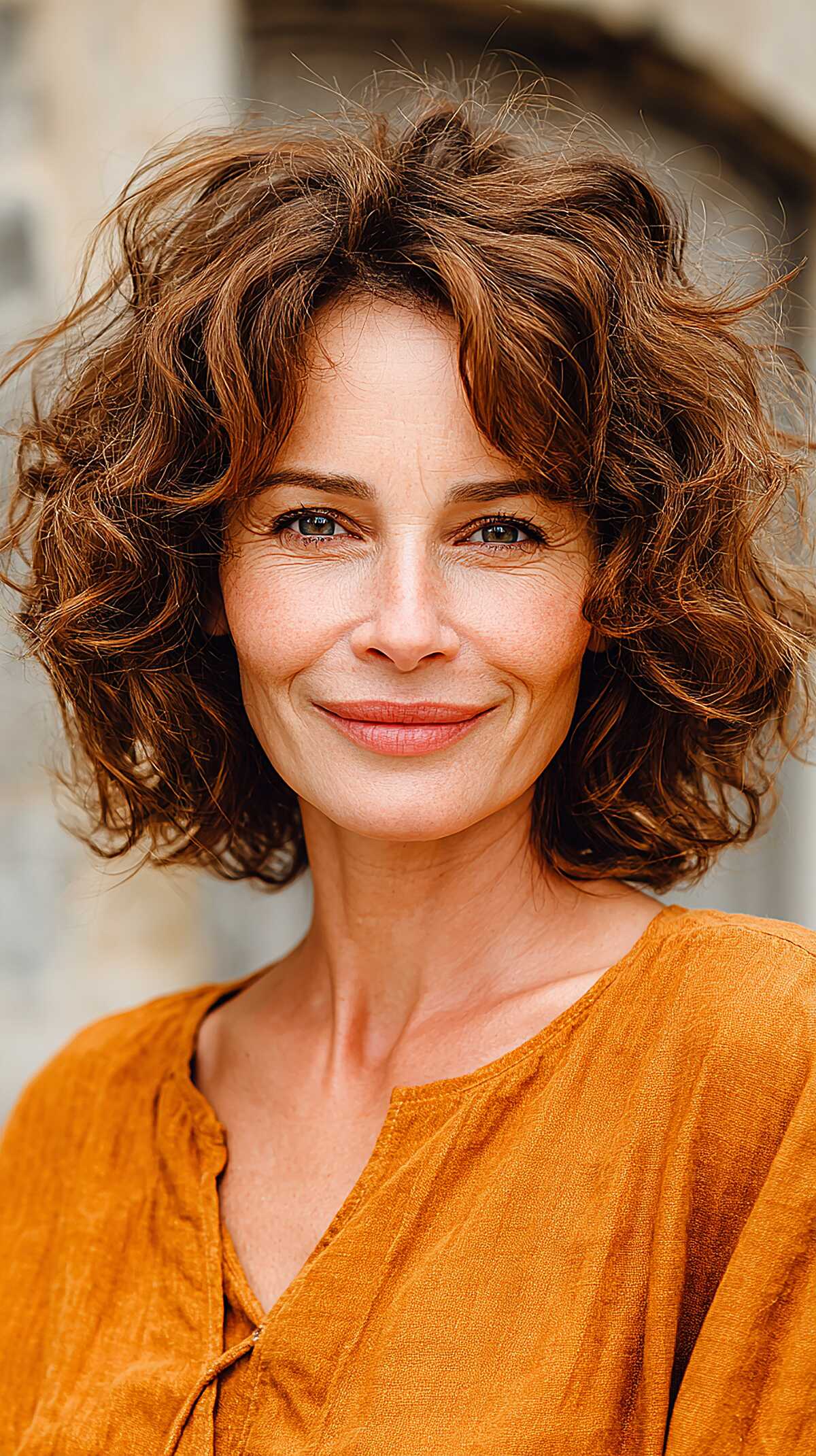 Voluminous Chin-Length Curls with Rich Auburn Warmth