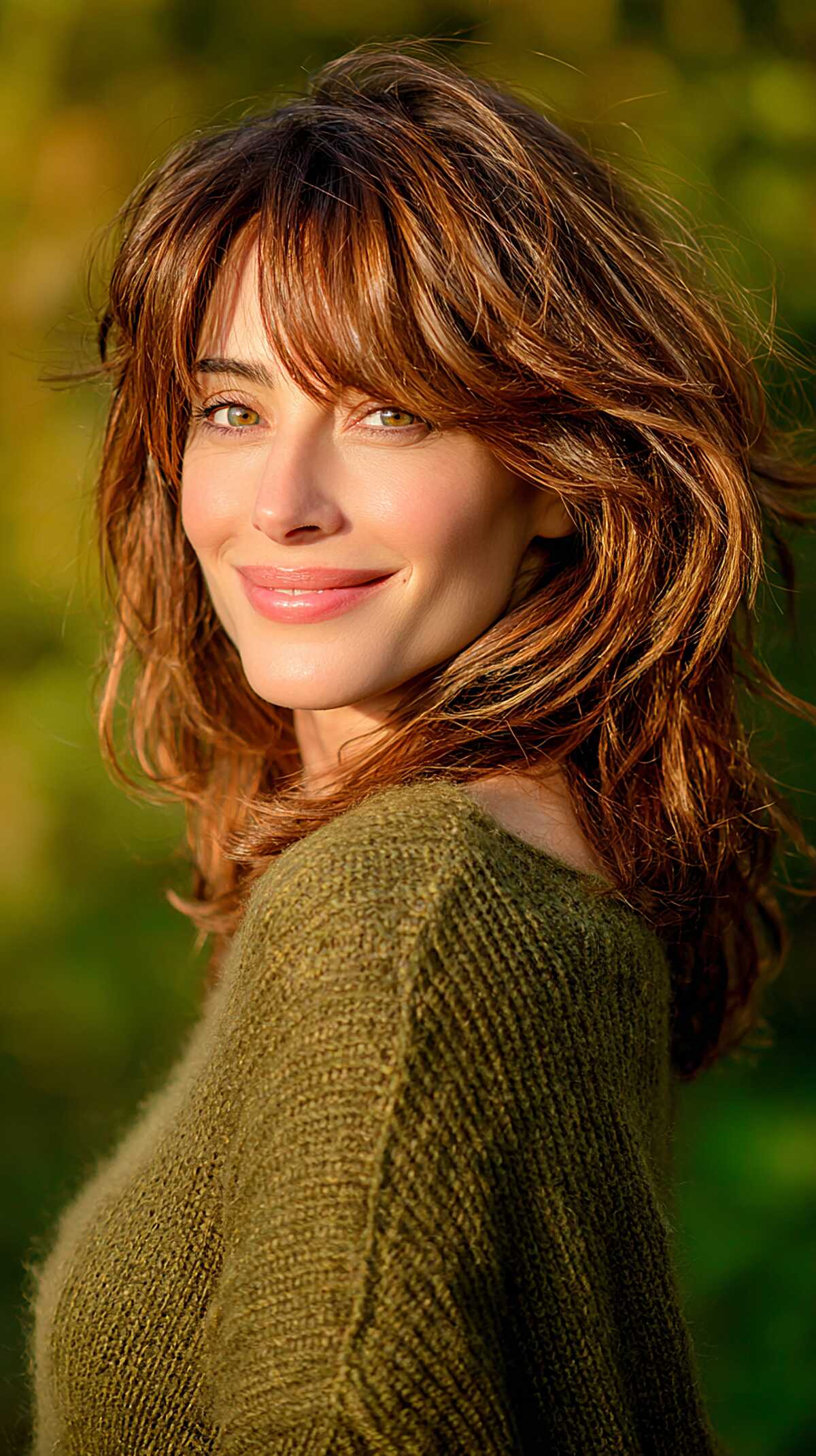 Warm Auburn Shag with Curtain Fringe and Natural Wave
