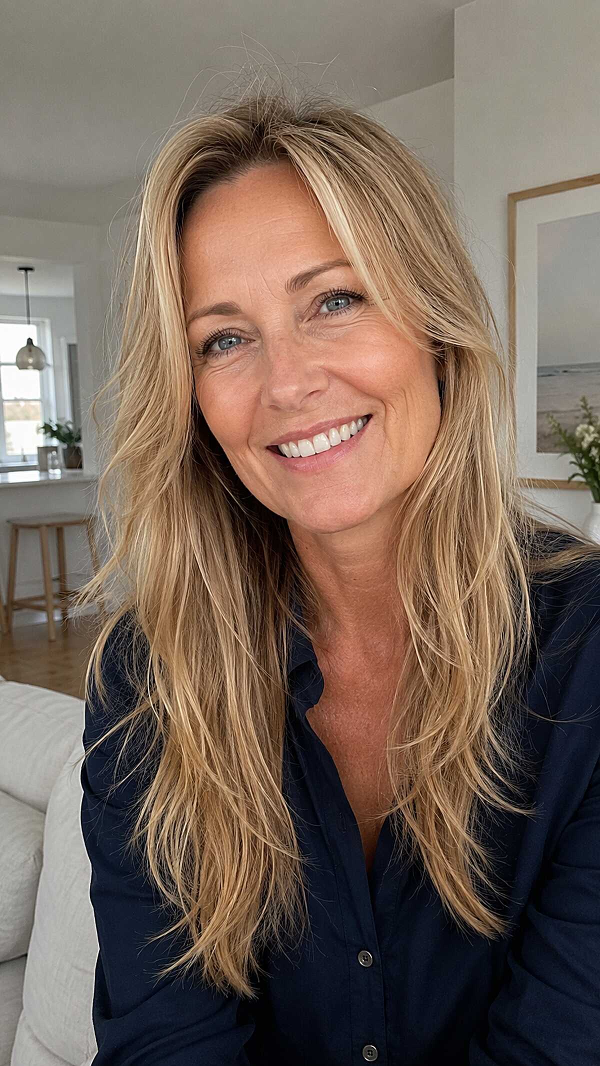 Warm Blonde Face Frame with Loose Long Layers