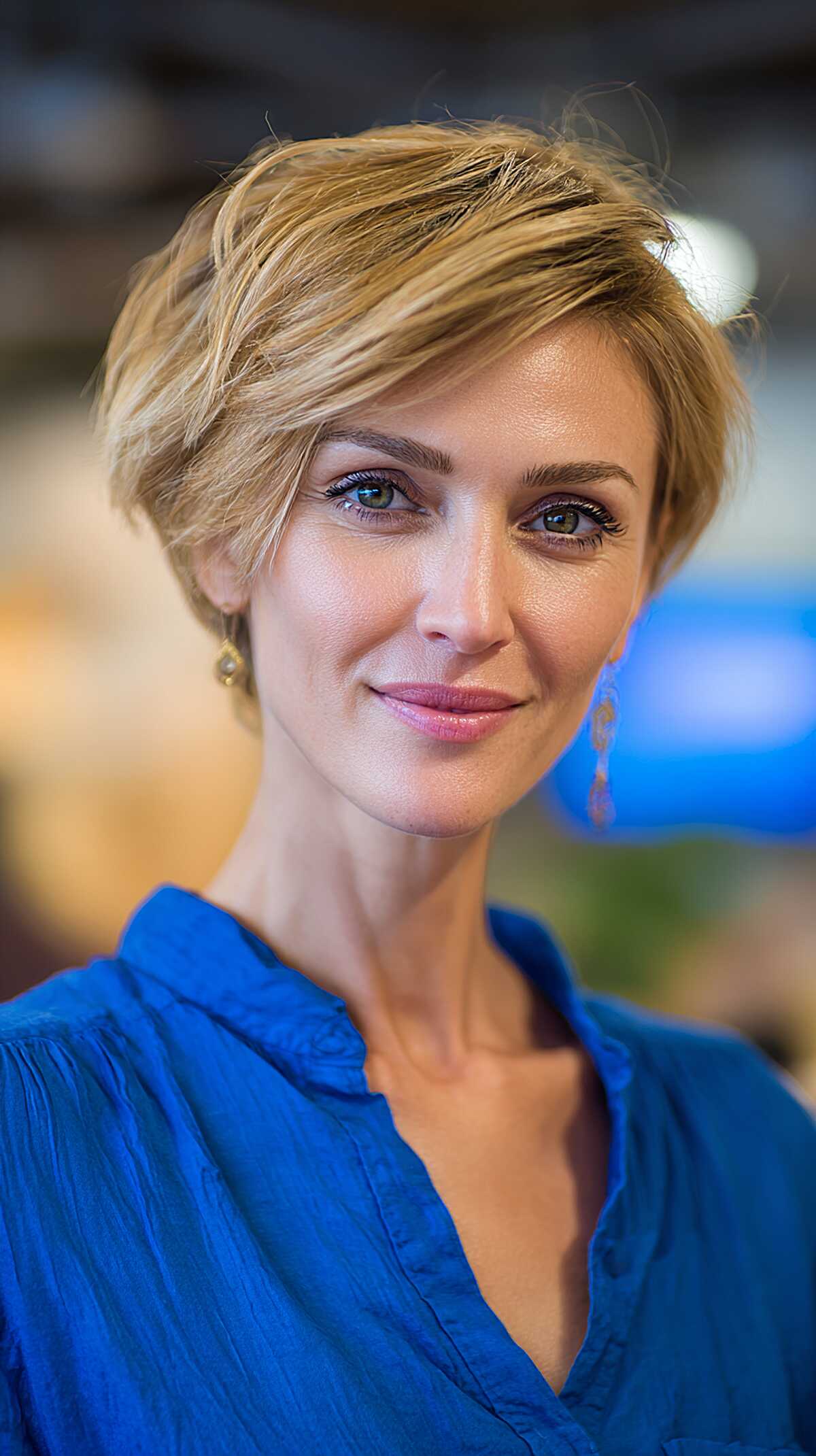 The Warm Blonde Swept Crop with Wispy Ends