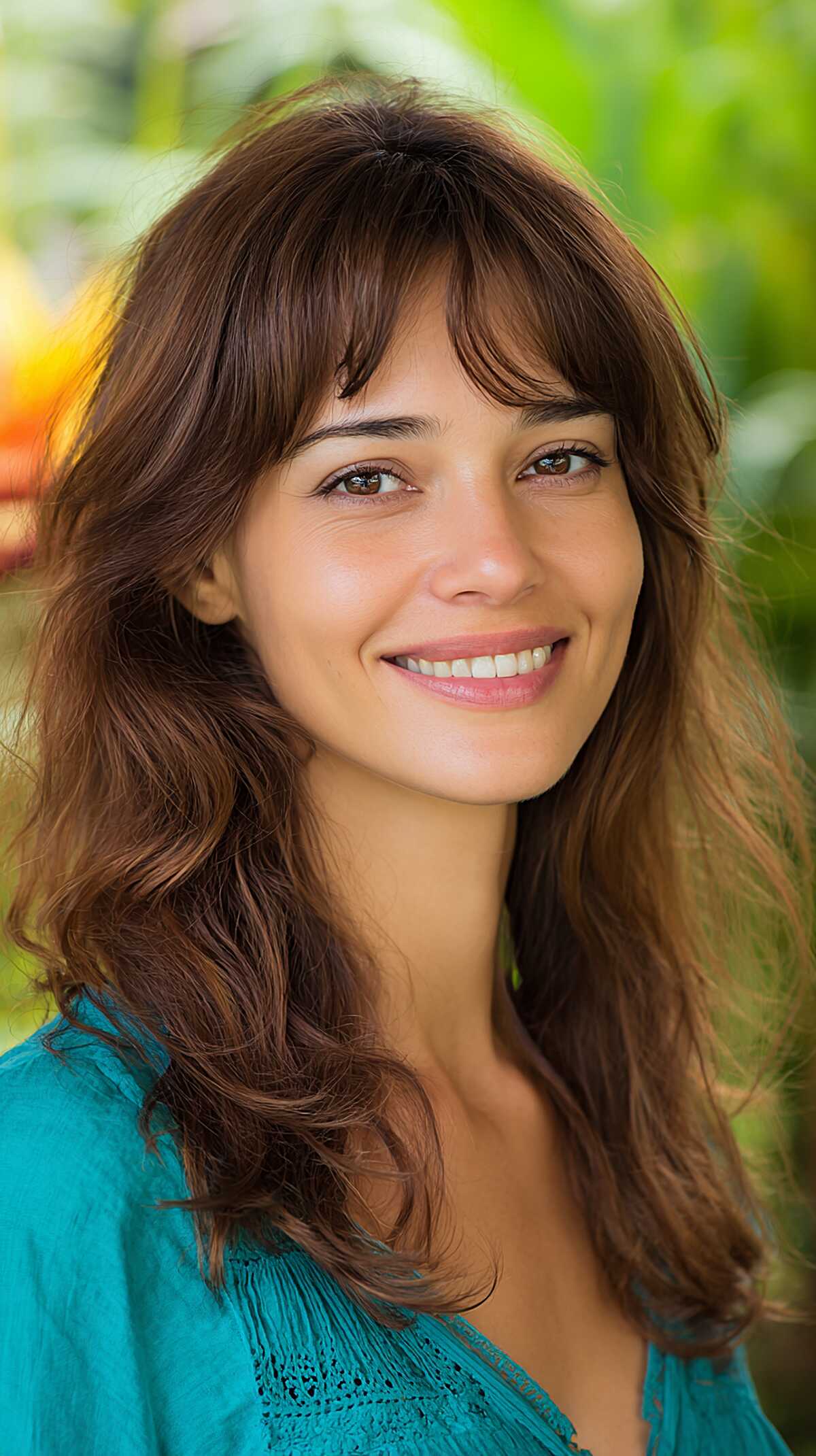 Wavy Brunette Shag with Piecey Curtain Fringe