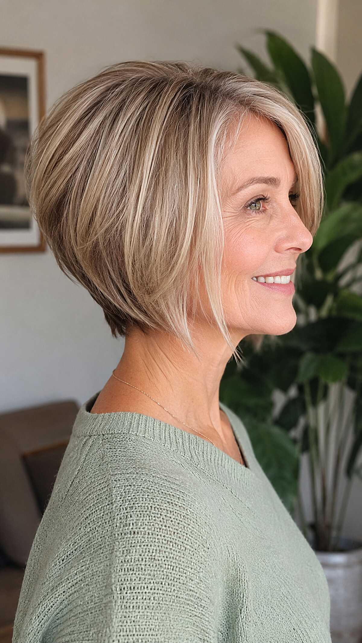 Angled Blonde Stack with Cool Ash Lowlights and Long Front Pieces