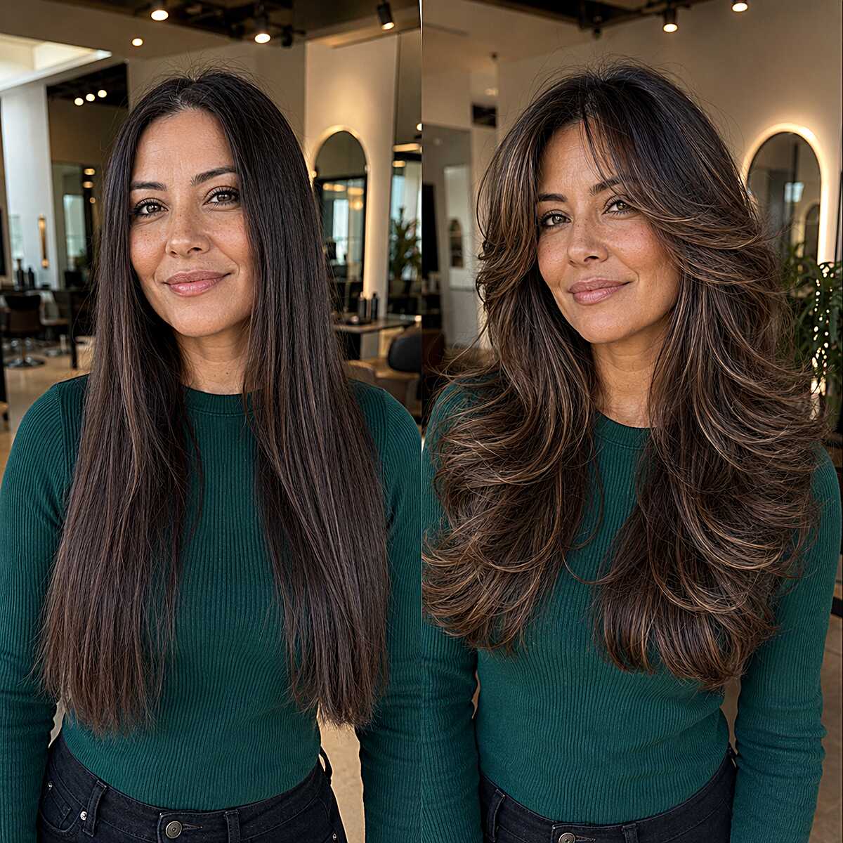 Before and After: Dark Brunette Butterfly with Chestnut Dimension