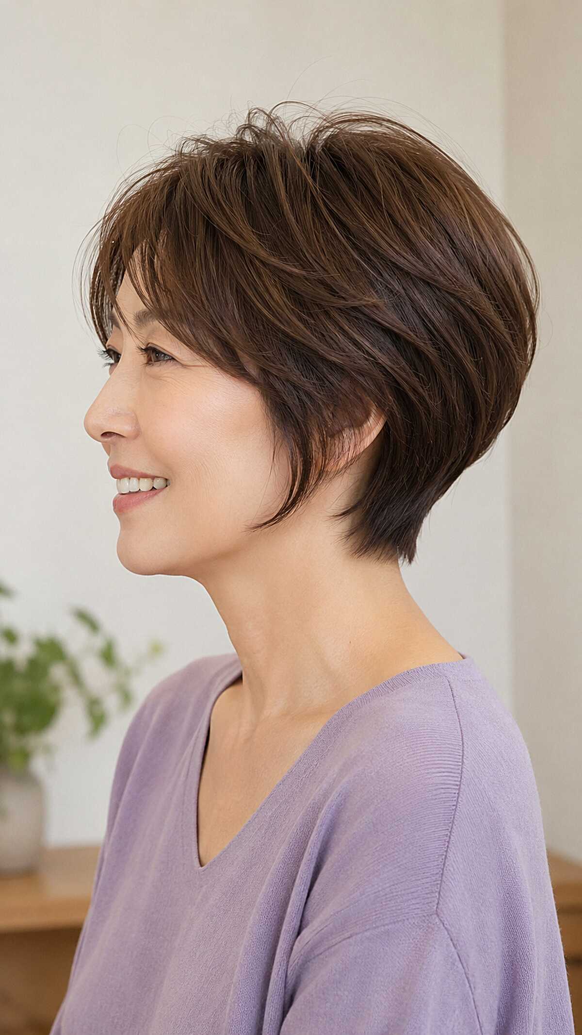 Chin-Length Brunette Wedge with Layered Crown Movement