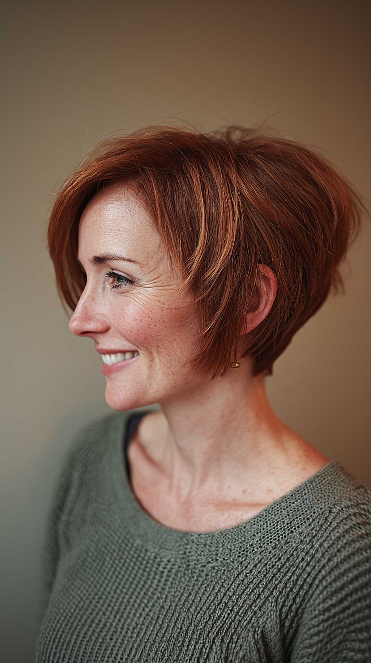 Copper Red Ear-Length Wedge with Wispy Ends